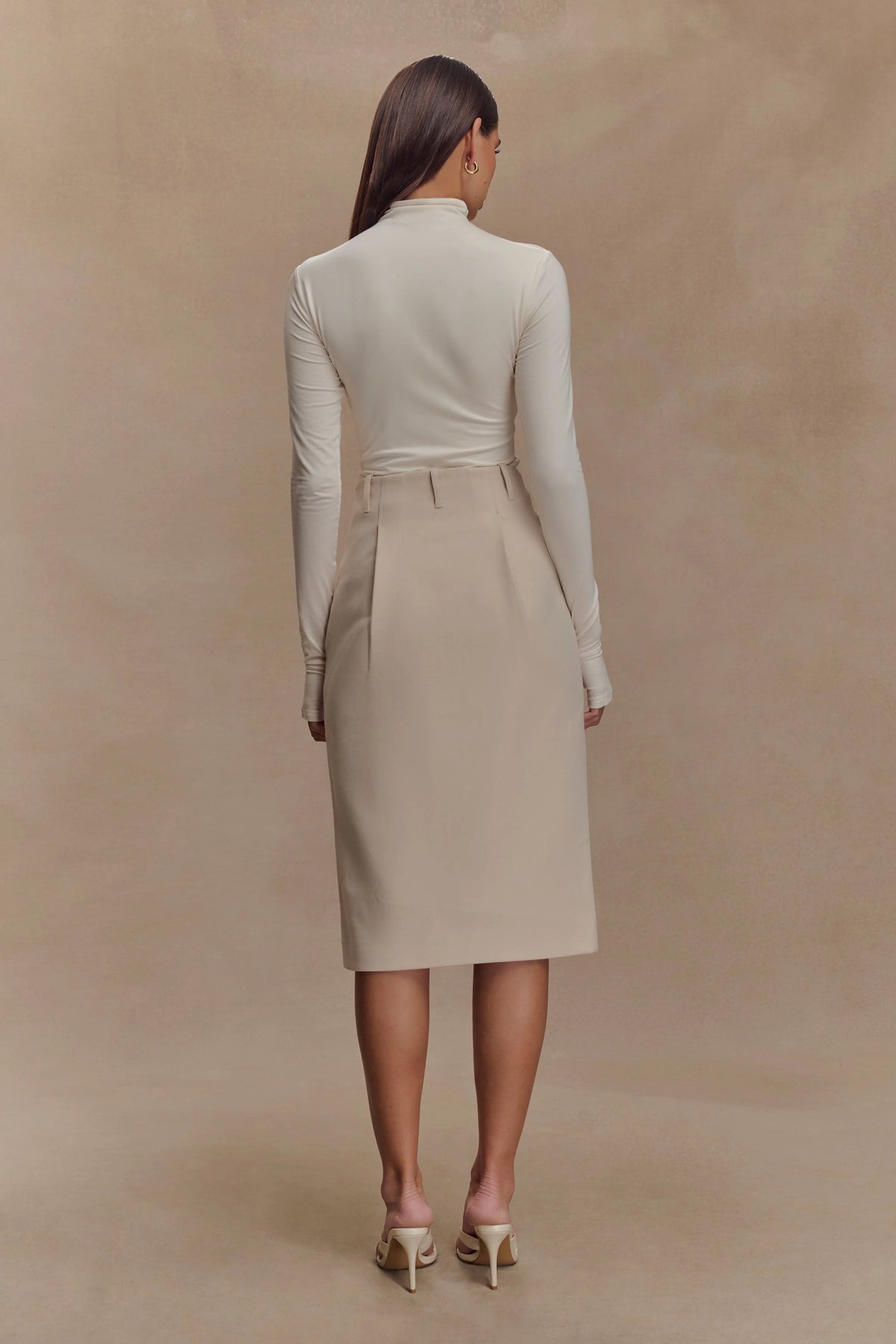 Vera Suiting Split Front Midi Skirt - Ivory Stone