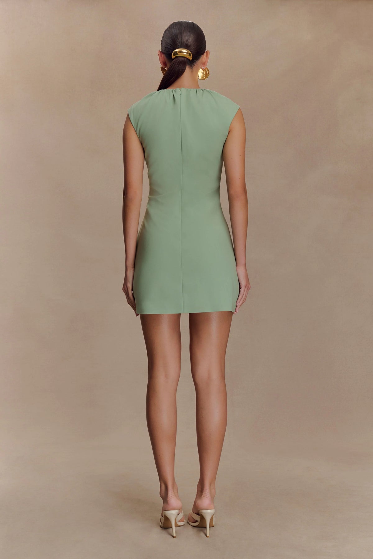 Ariana Pleated Neck Mini Dress - Sage