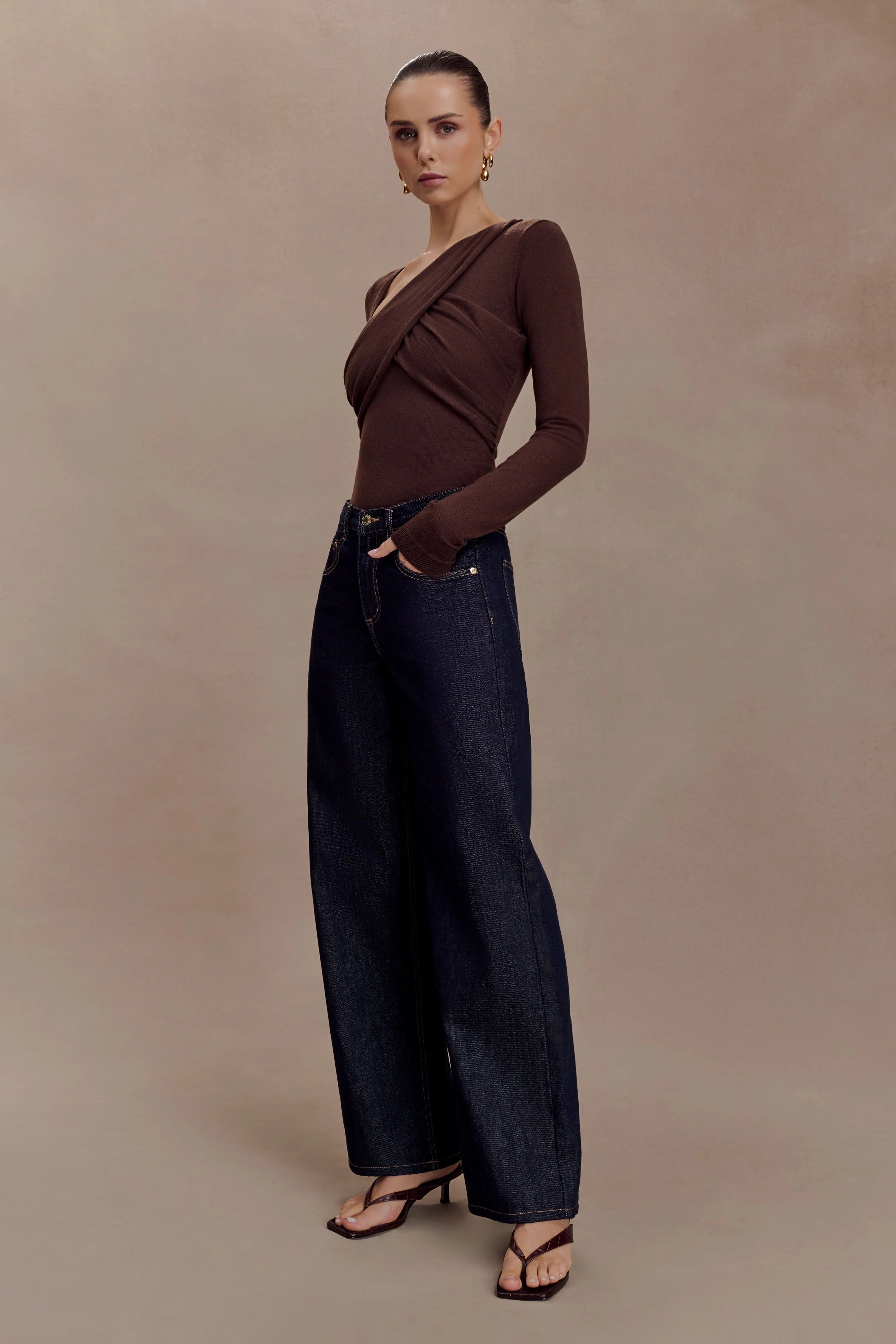 Kaylen Knit Long Sleeve Top - Dark Chocolate