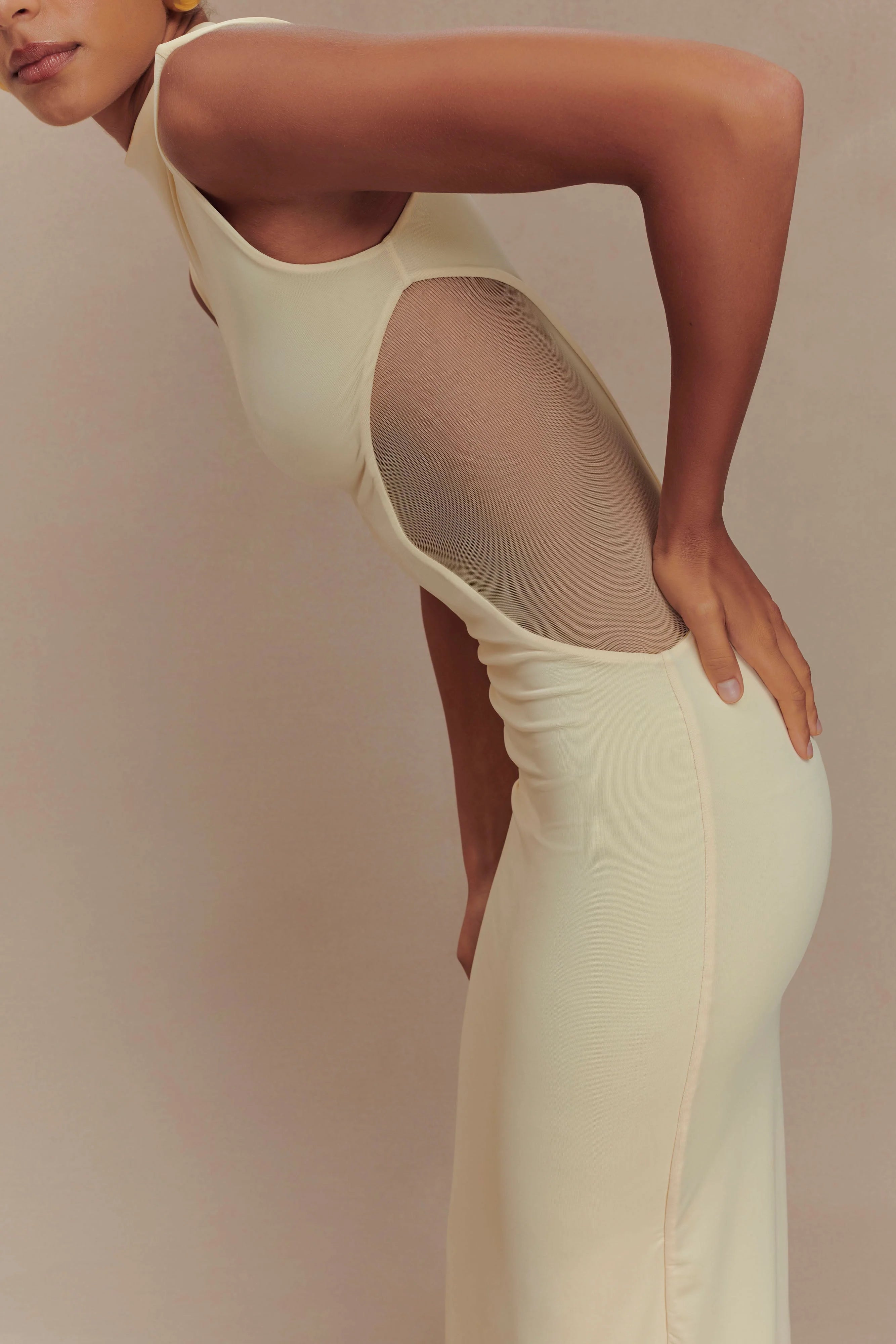 Massie Slinky And Mesh Maxi Dress - Lemon