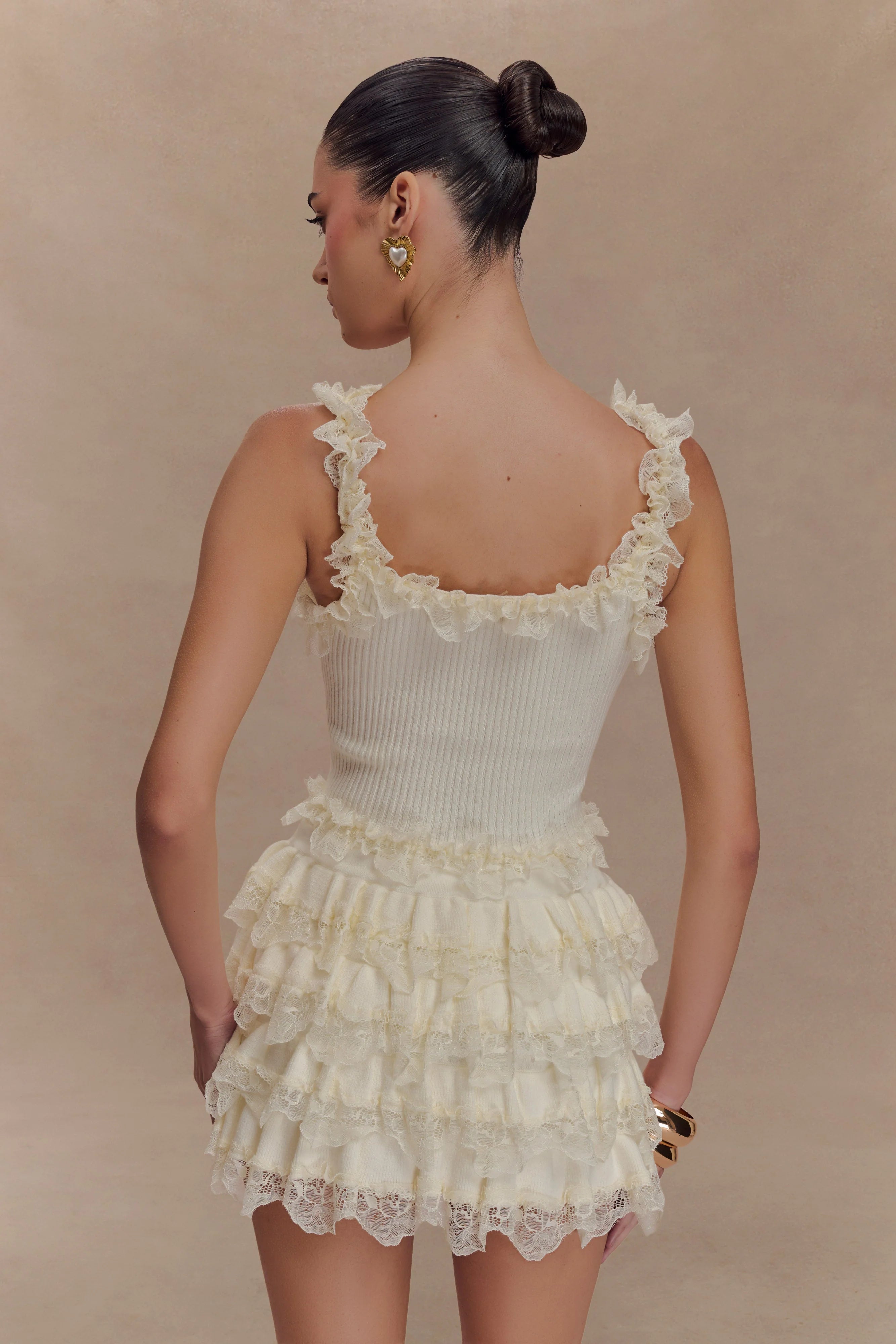 Shay Lace Ruffle Knit Top - Cream