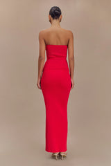 Keaton Fishtail Knit Maxi Skirt - Red
