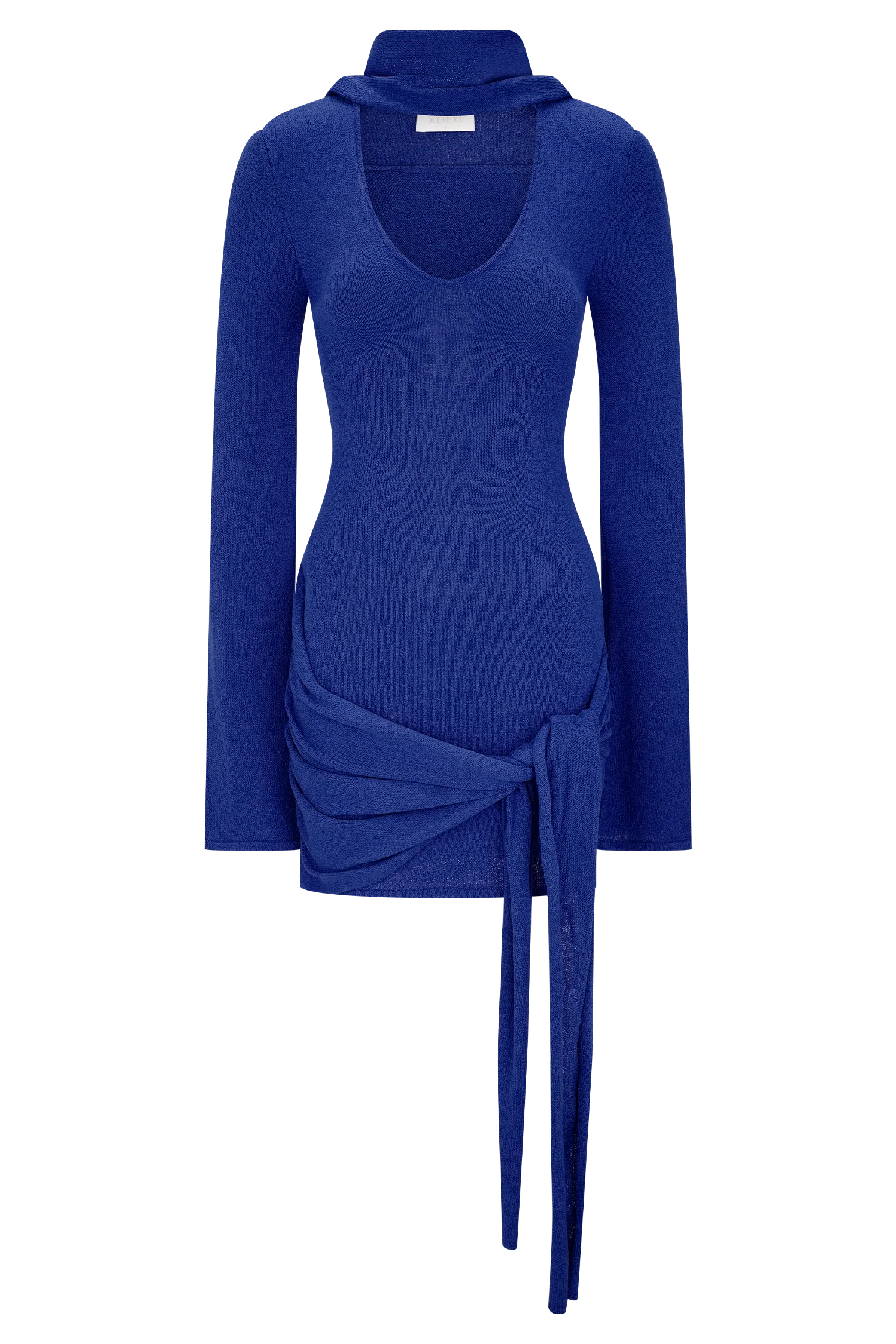 Taron Knit Mini Dress With Scarf - Cobalt