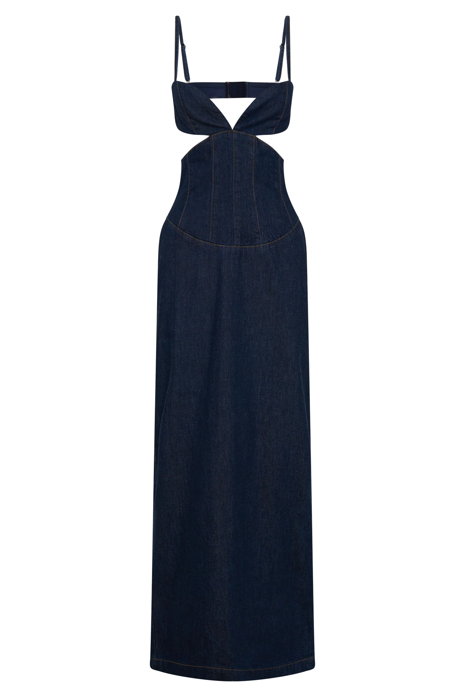 Amila Denim Cupped Maxi Dress - Indigo Blue