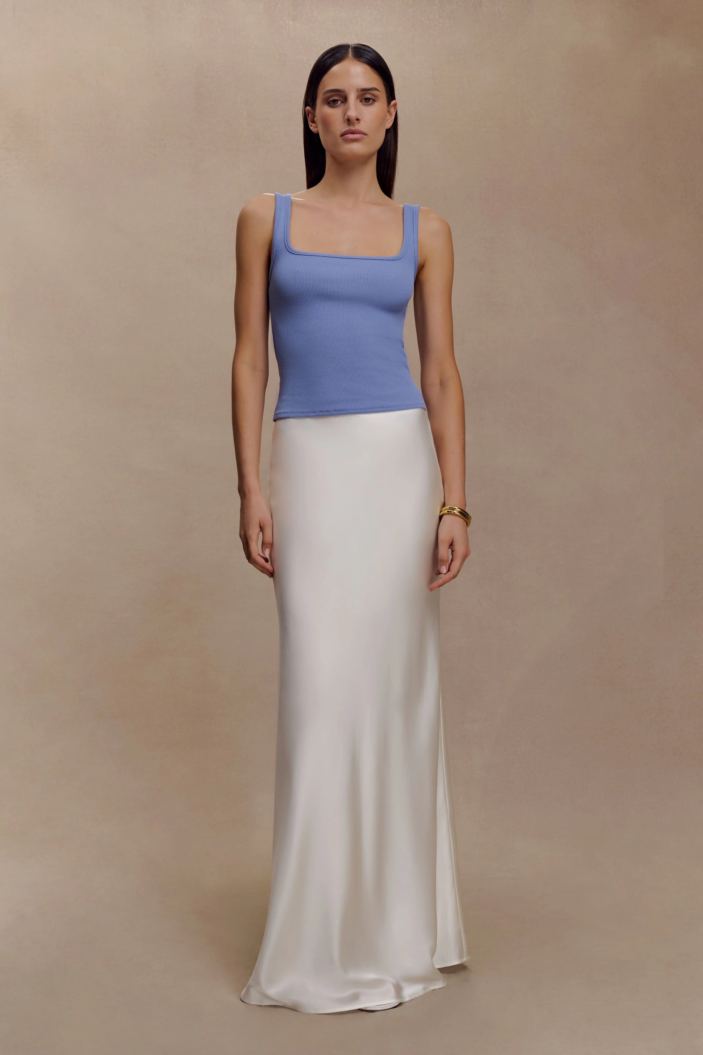 Aisling Ribbed Square Neck Sleeveless Top - Cornflower Blue