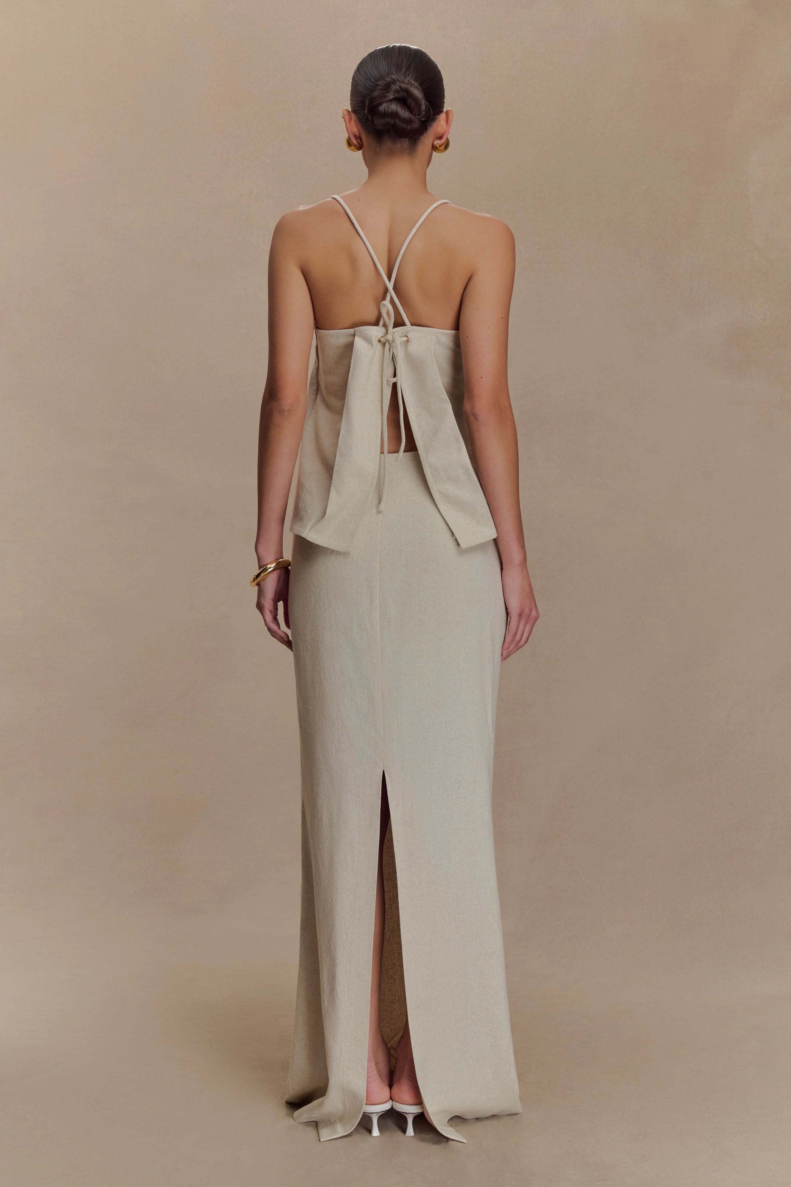 Casey Linen Corded Embroidered Linen Top - Natural