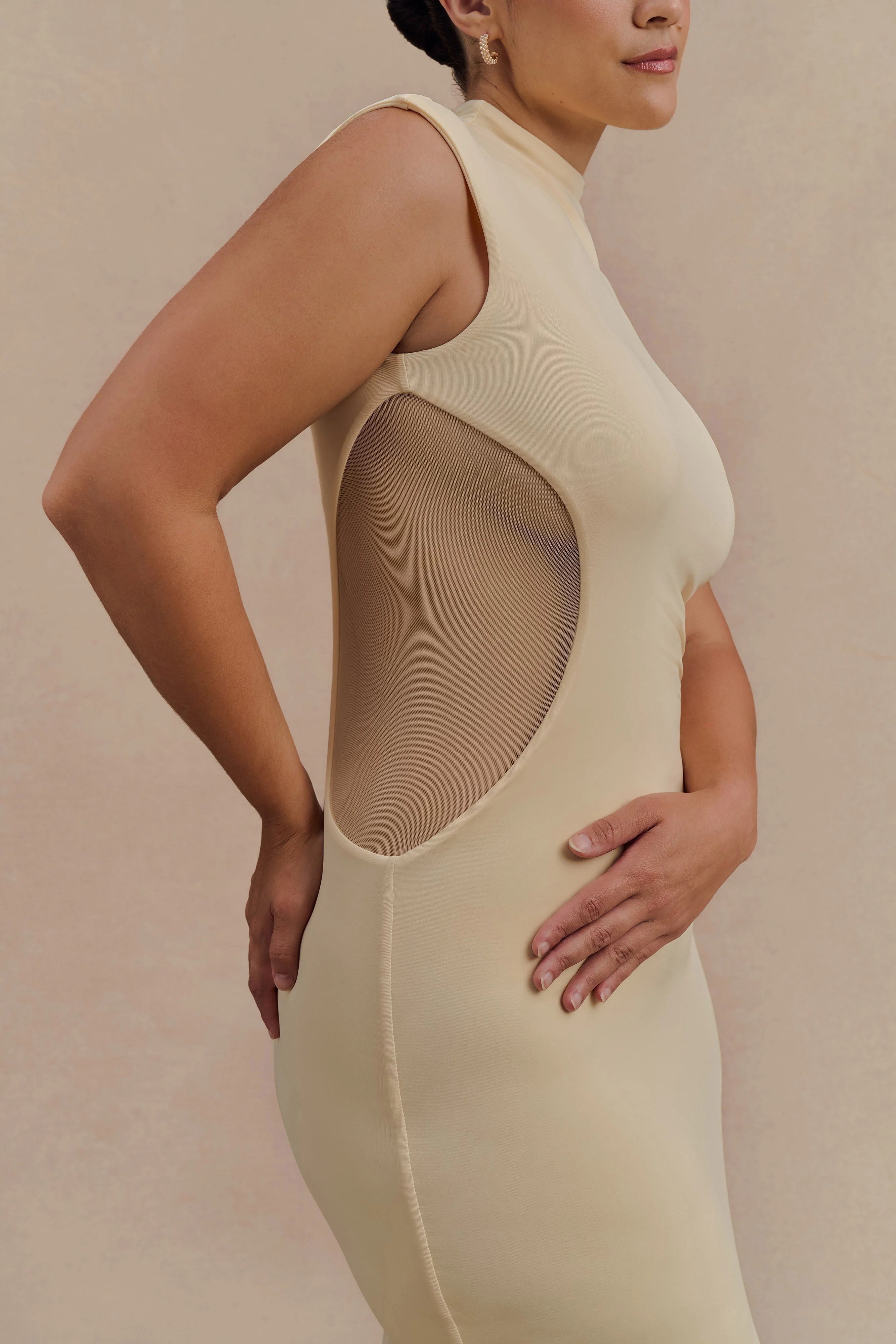 Massie Slinky And Mesh Maxi Dress - Lemon