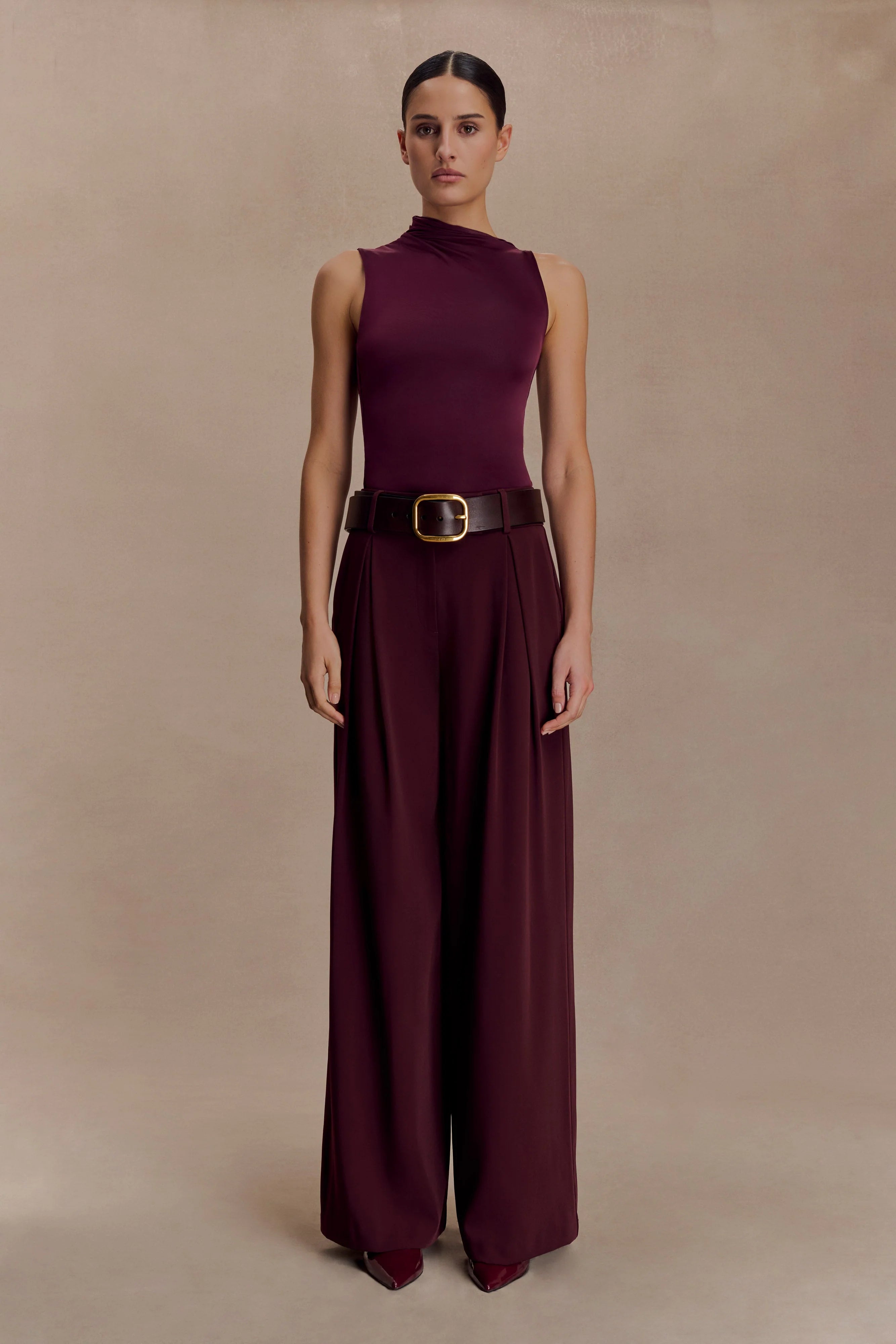 Hadleigh Sleeveless Slinky Top - Burgundy