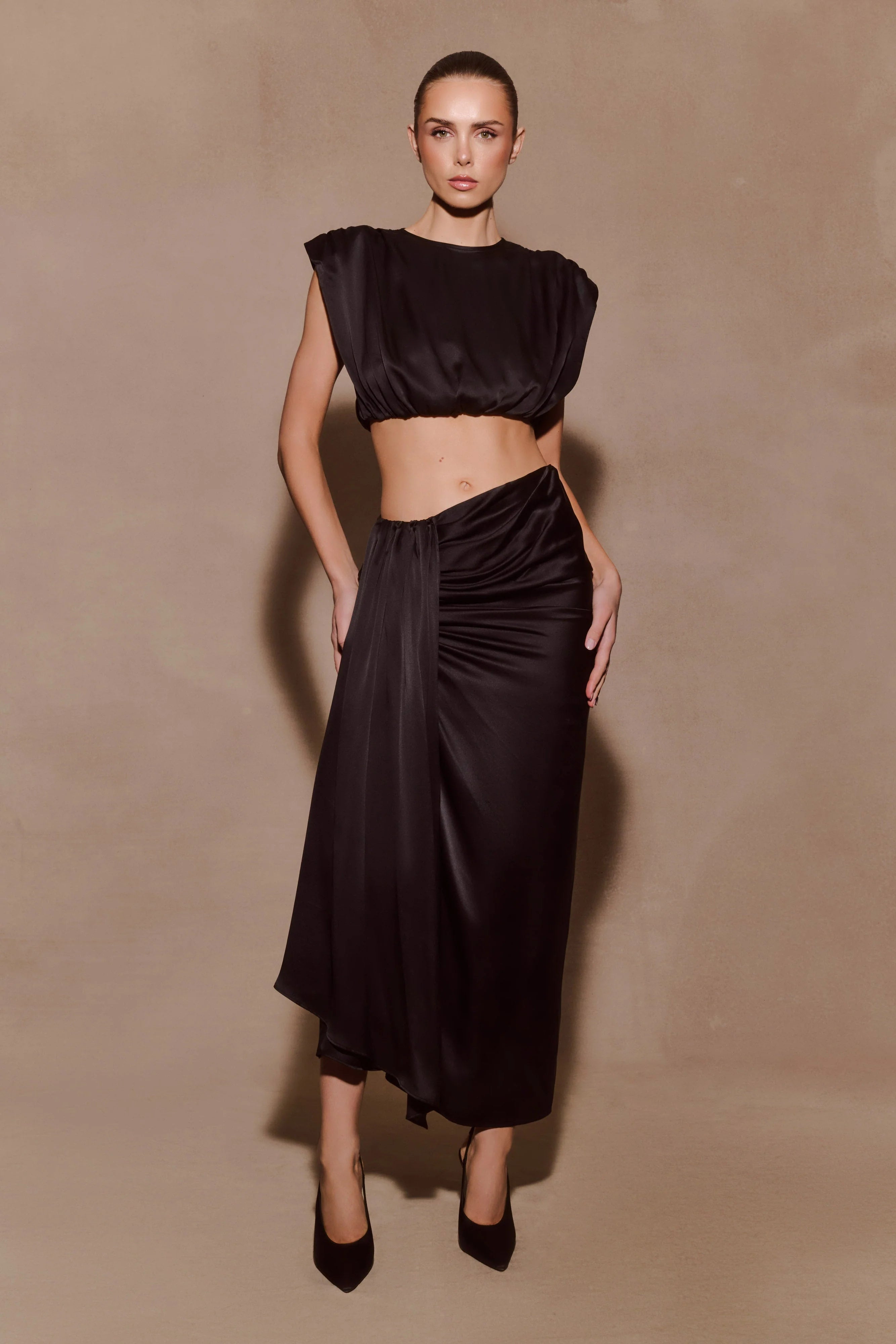 Zendaya Silk Crop Top - Black