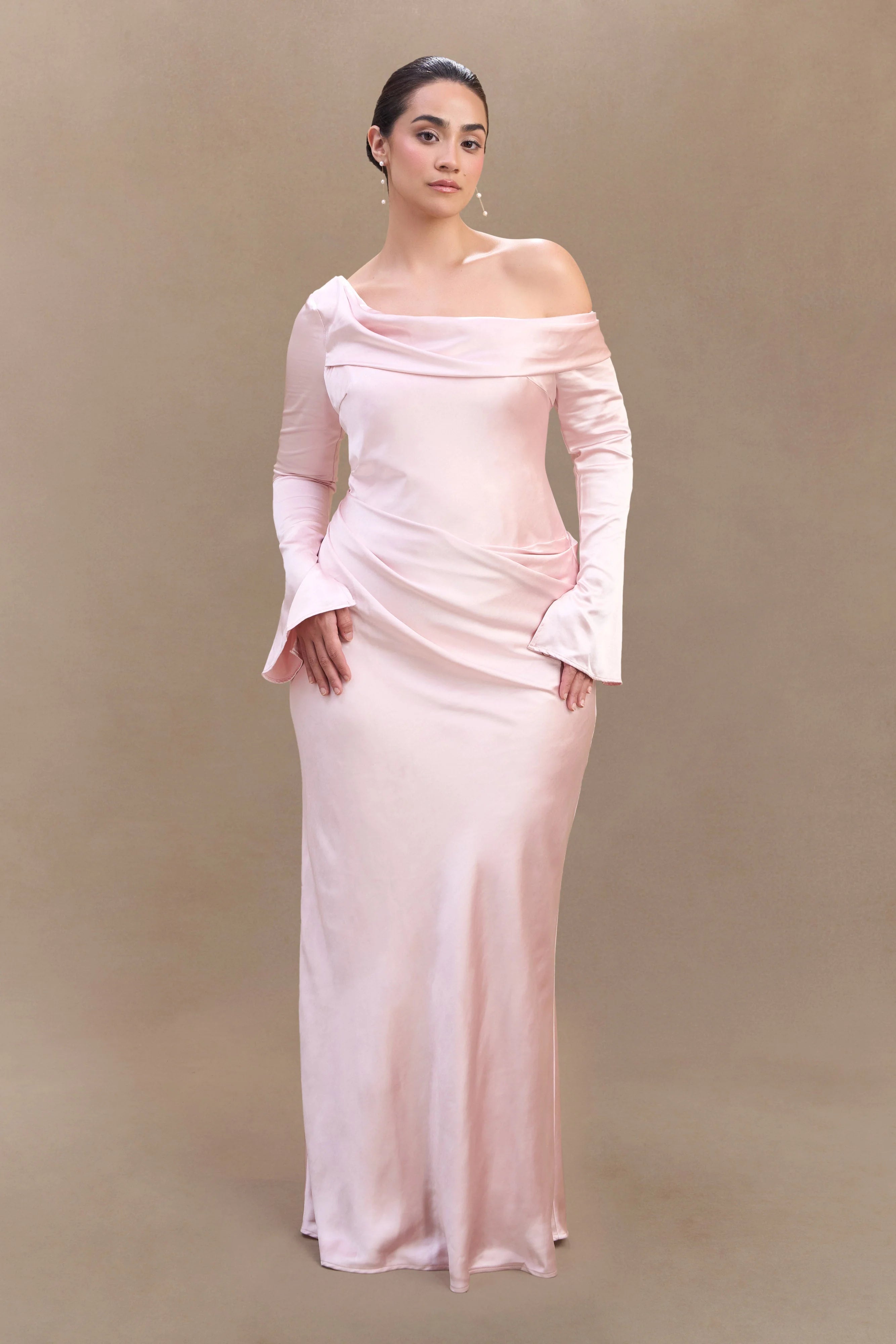 Iris Long Sleeve Satin Maxi Dress - Soft Pink