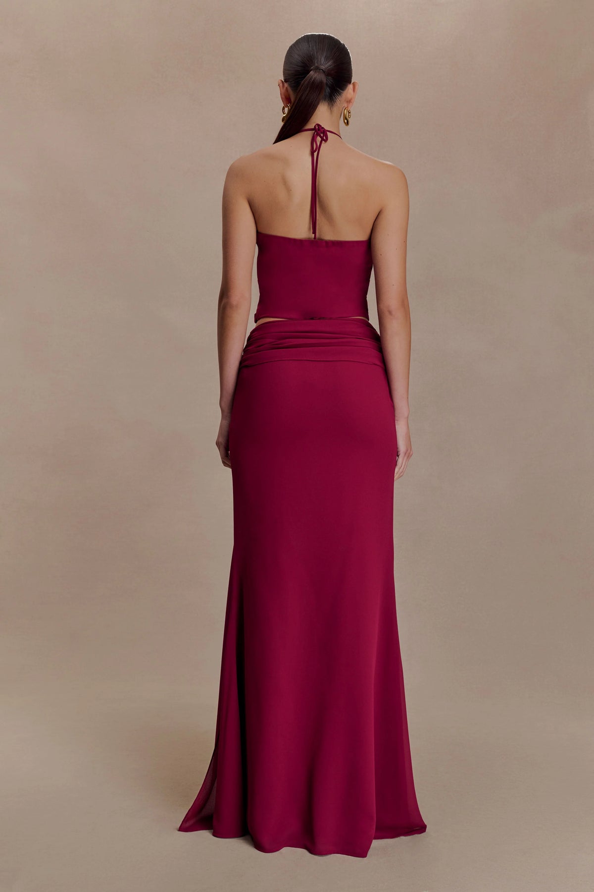 Celina Chiffon Overlay Maxi Skirt - Cherry Red