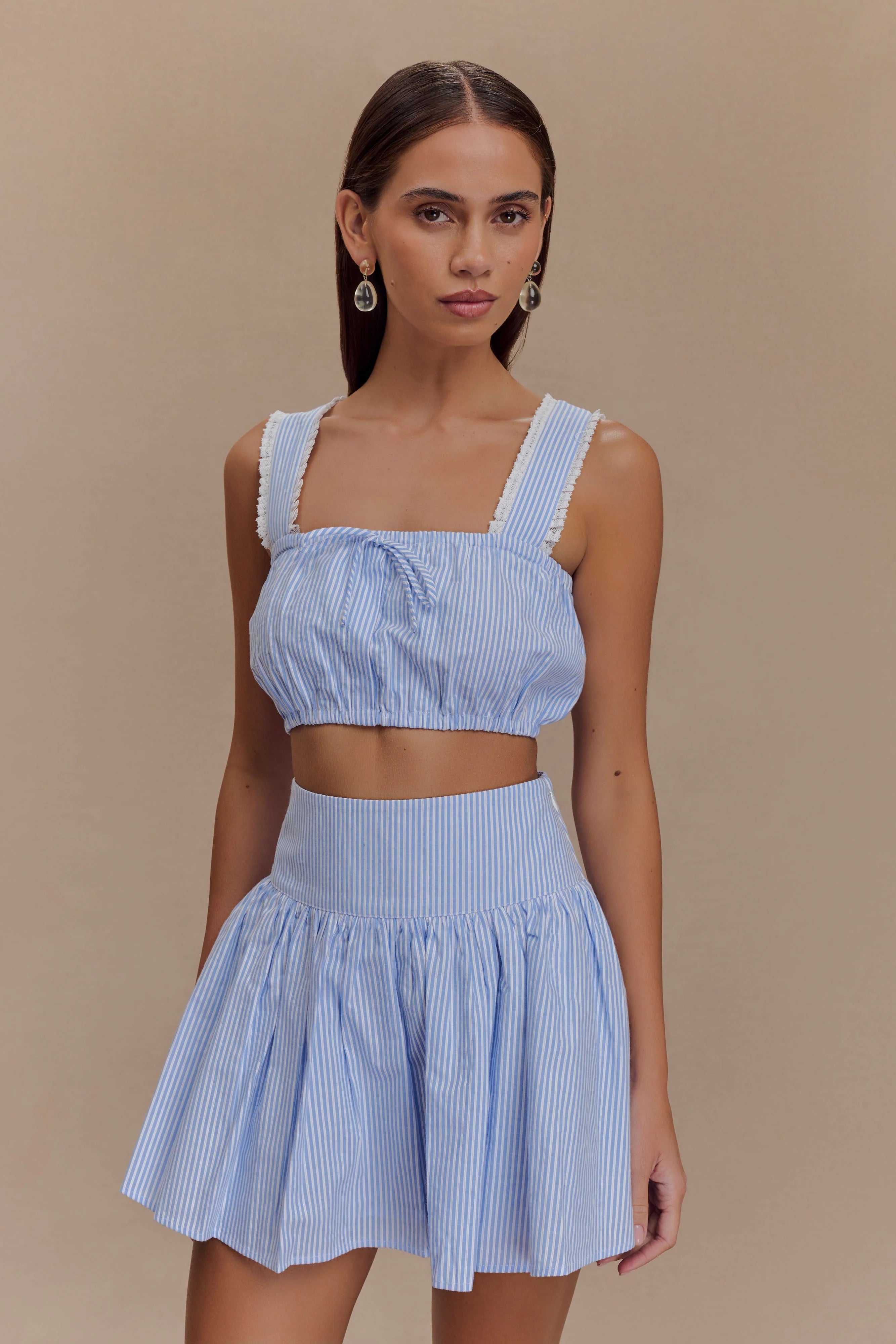 Gretel Hem Mini Skirt - Blue Pinstripe