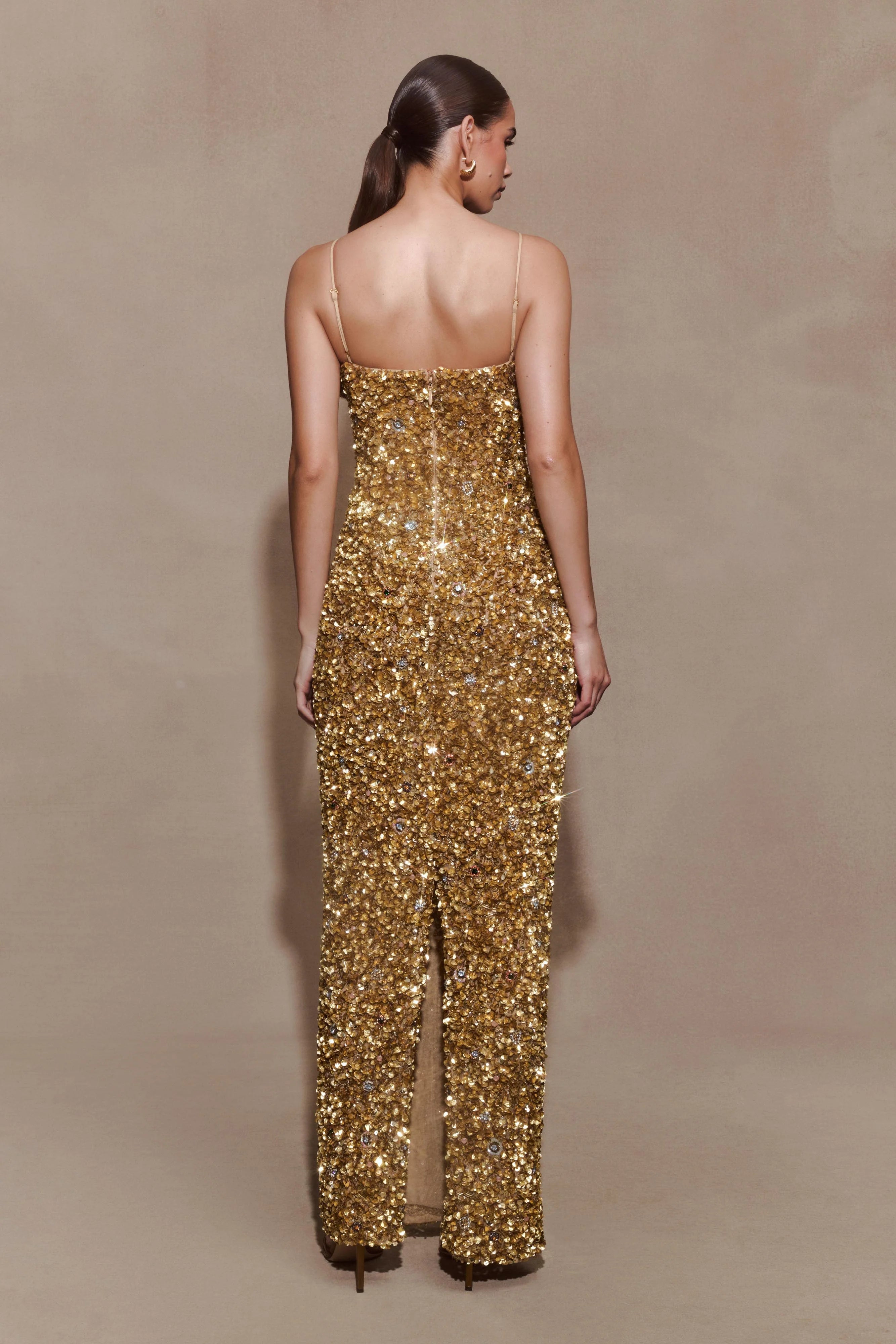 Porter Hand Beaded Midi Dress - Gold