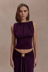 Erina Slinky Open Back Top - Aubergine