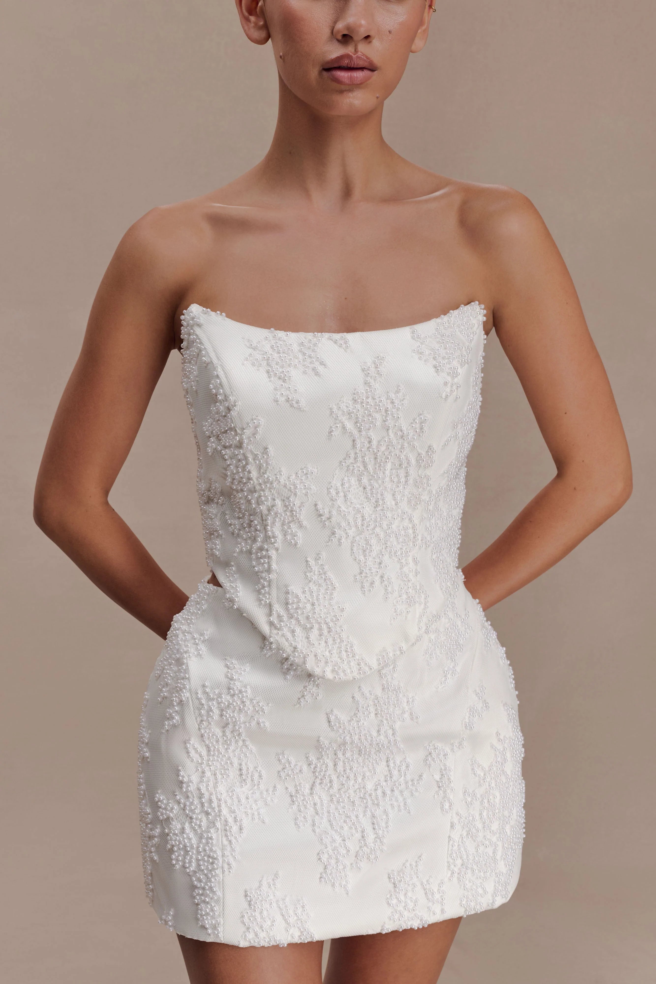 Camille Beaded Satin And Lace Corset Top - Ivory