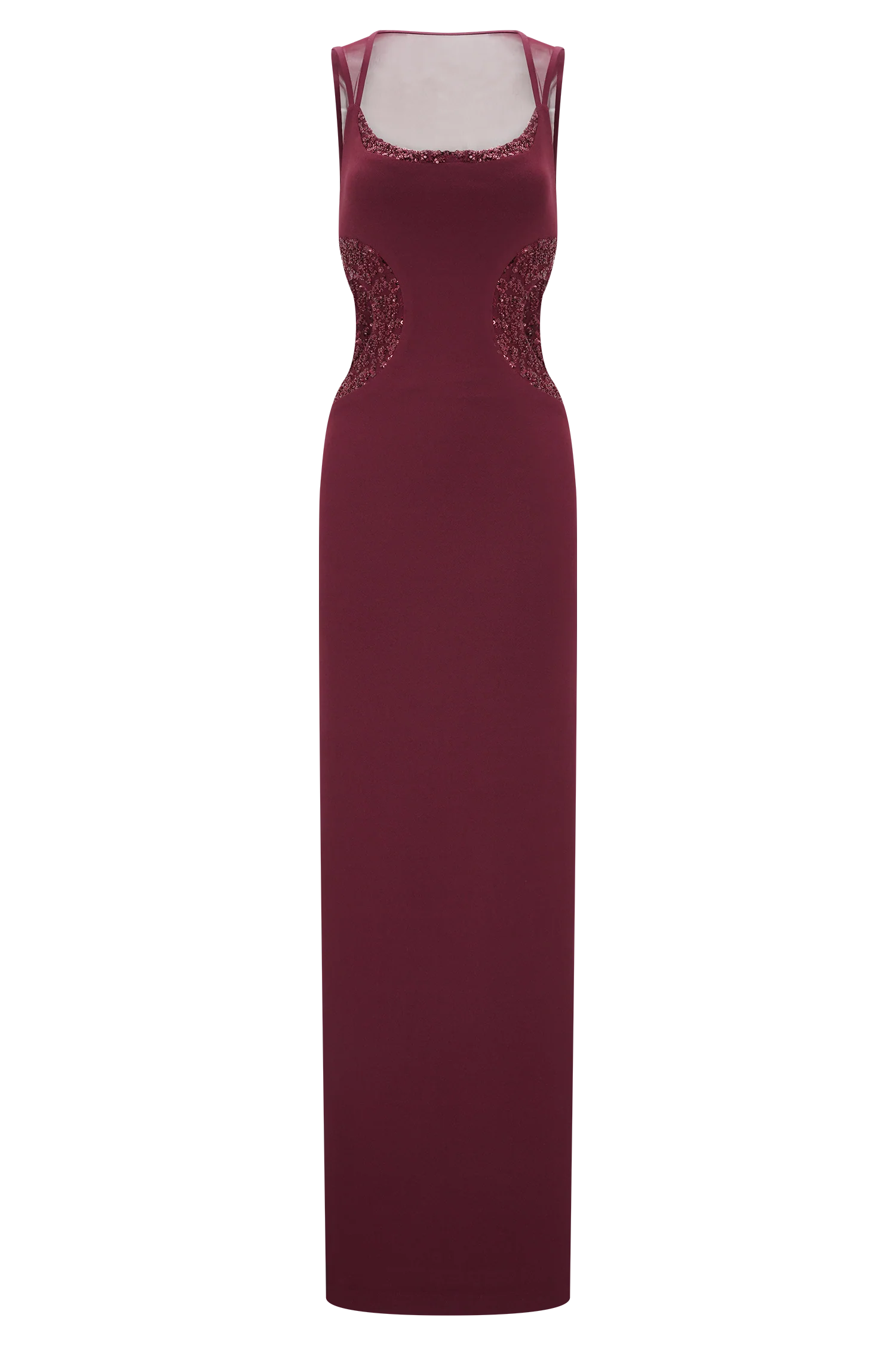 Angelique Beaded Crepe Maxi Dress - Wine