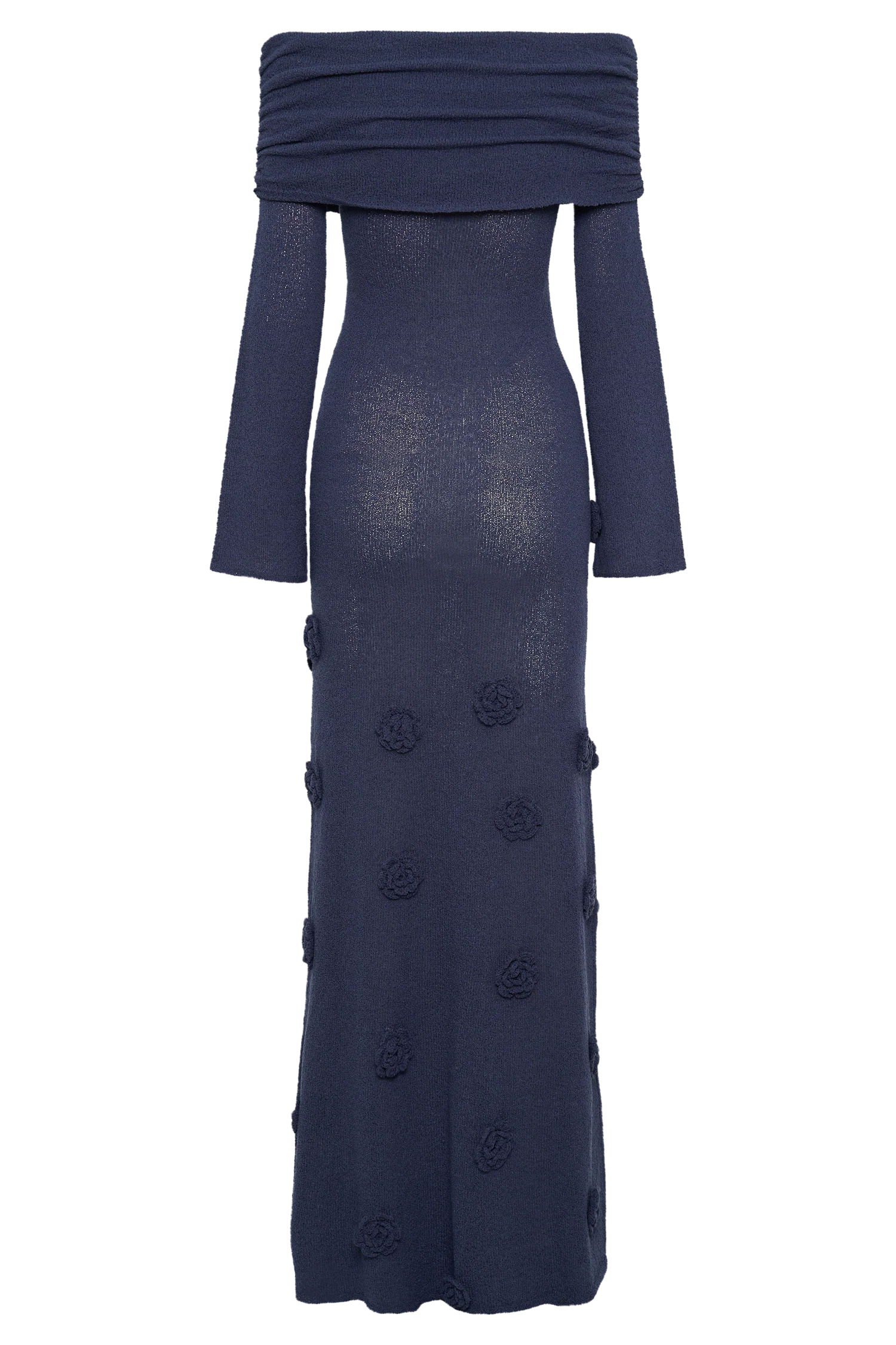 Kiki Off Shoulder Knit Rose Maxi Dress - Navy