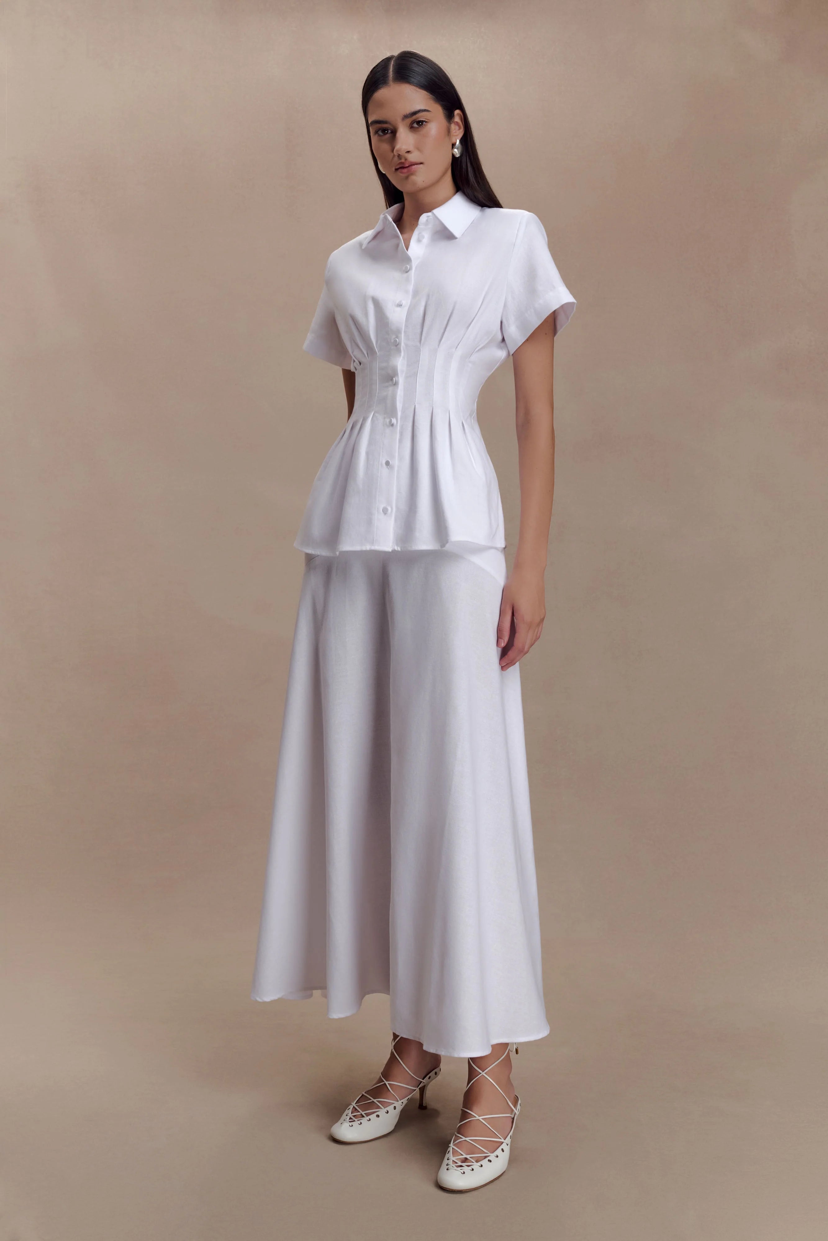 Selma Short Sleeve Linen Shirt - White
