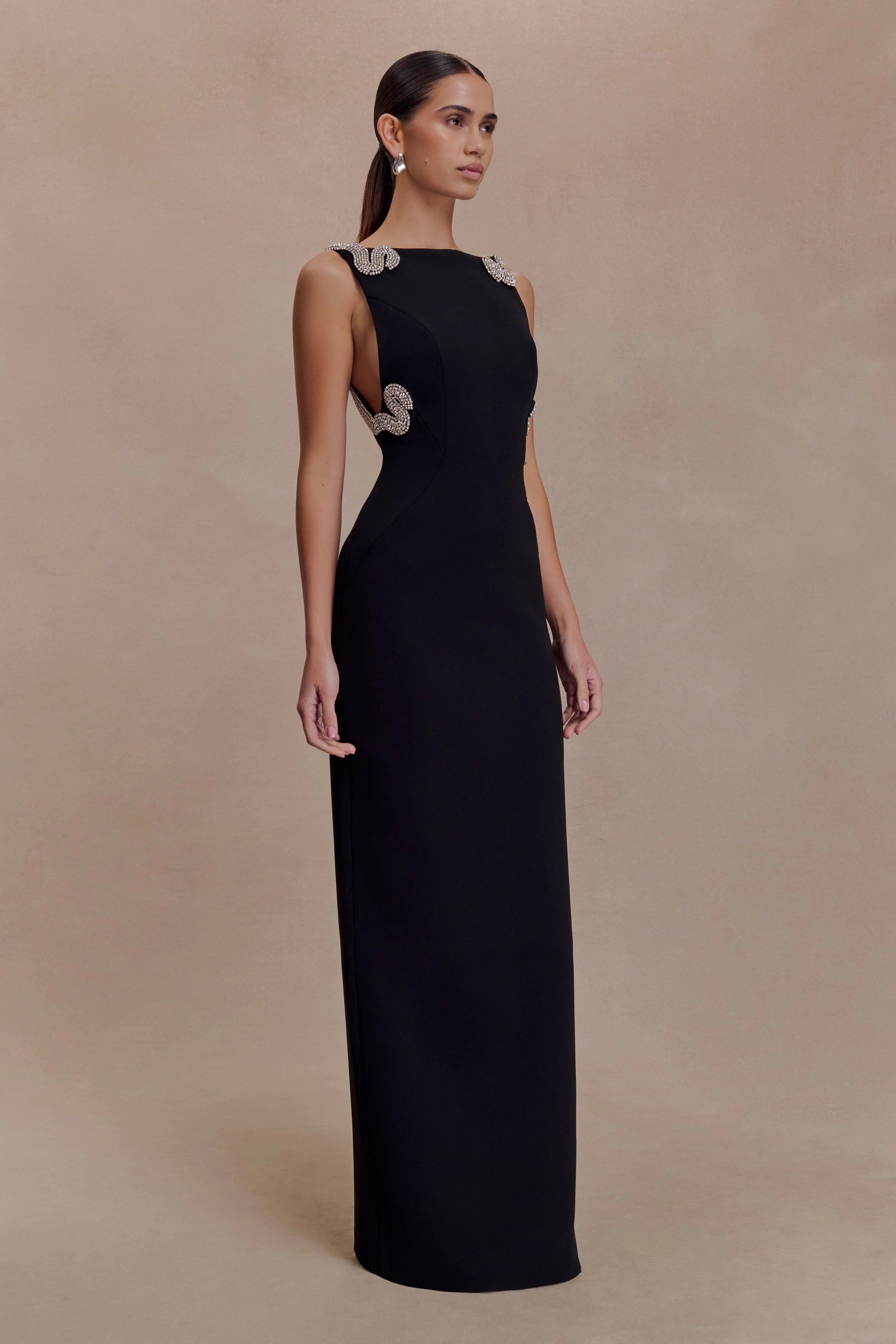 Lorde Embellished Crepe Maxi Dress - Black