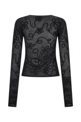 Omari Embroidery Long Sleeve Knit Top - Black