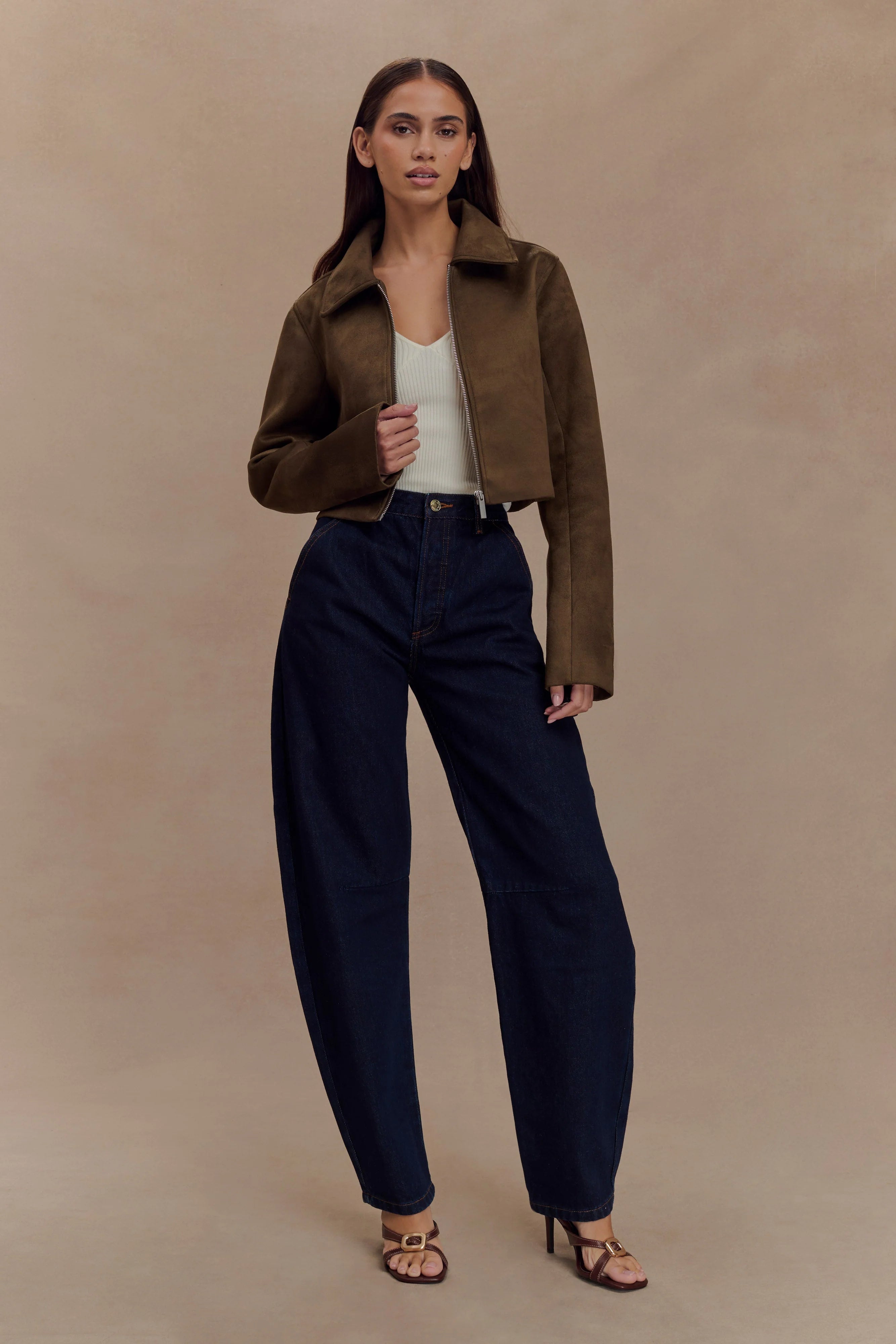 Hayes Faux Suede Collared Jacket - Chocolate