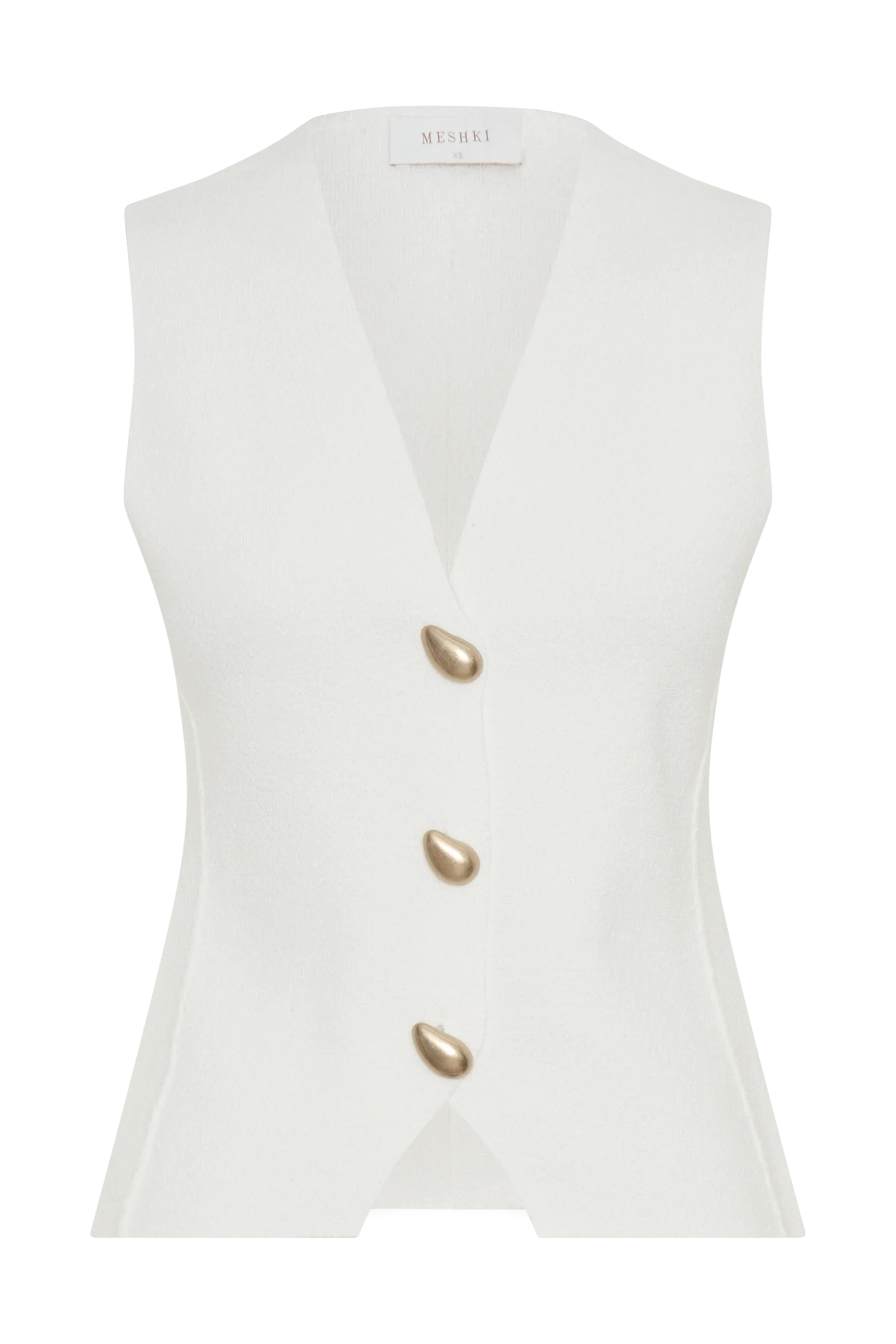 Malika Sleeveless Gold Button Vest - White