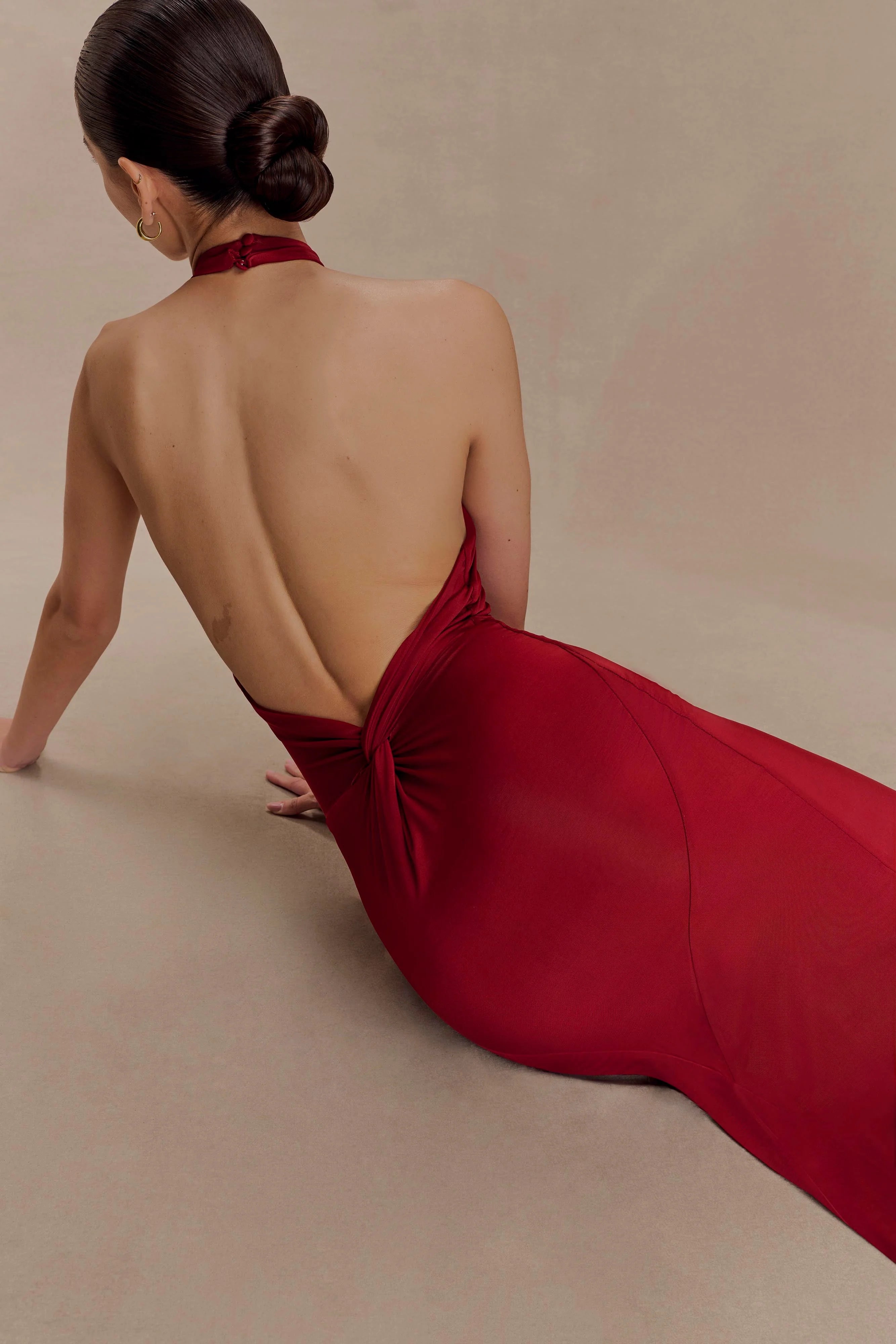 Elyna Slinky Halter Maxi Dress - Deep Red