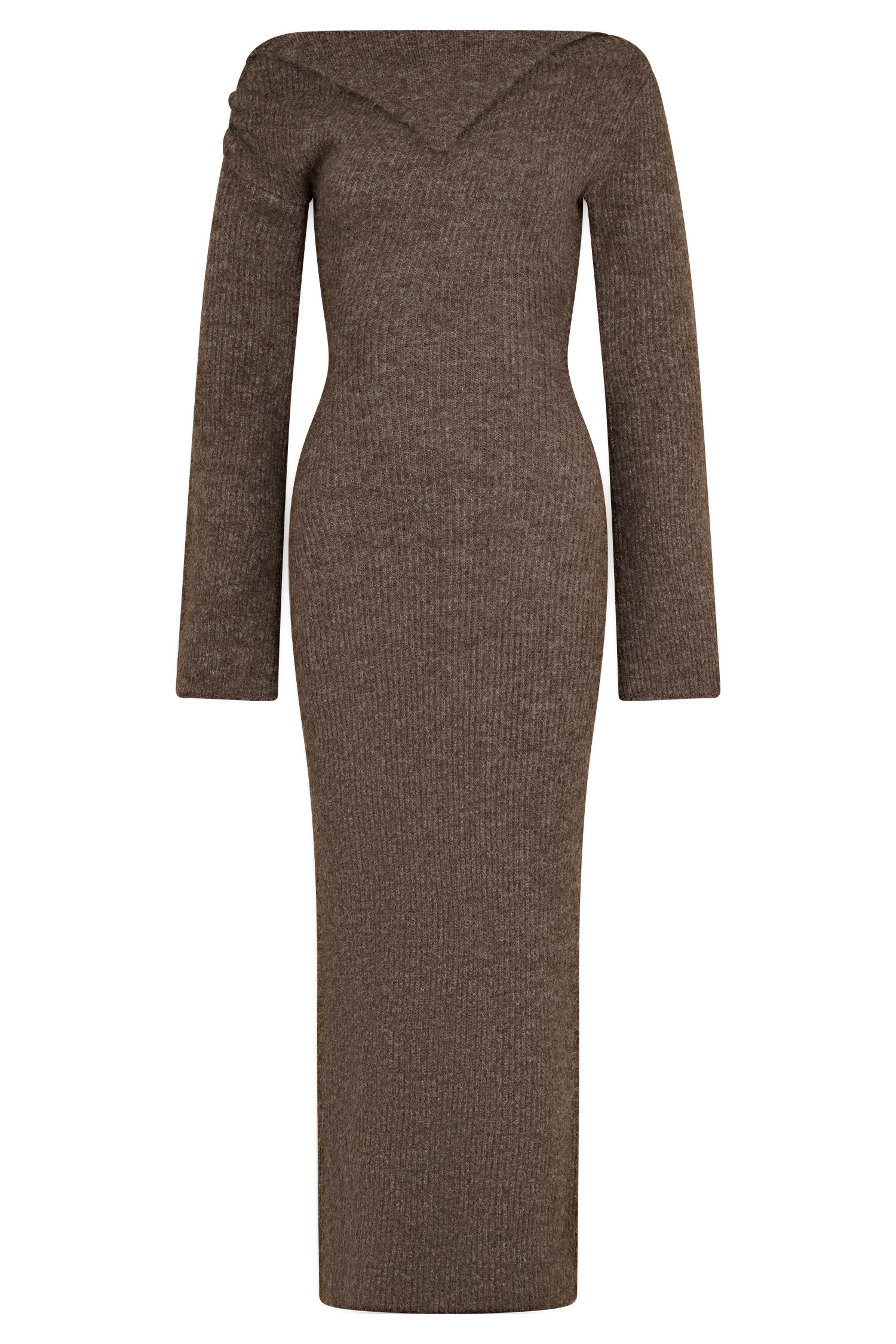 Magenta One Shoulder Fluffy Knit Midi Dress - Pecan