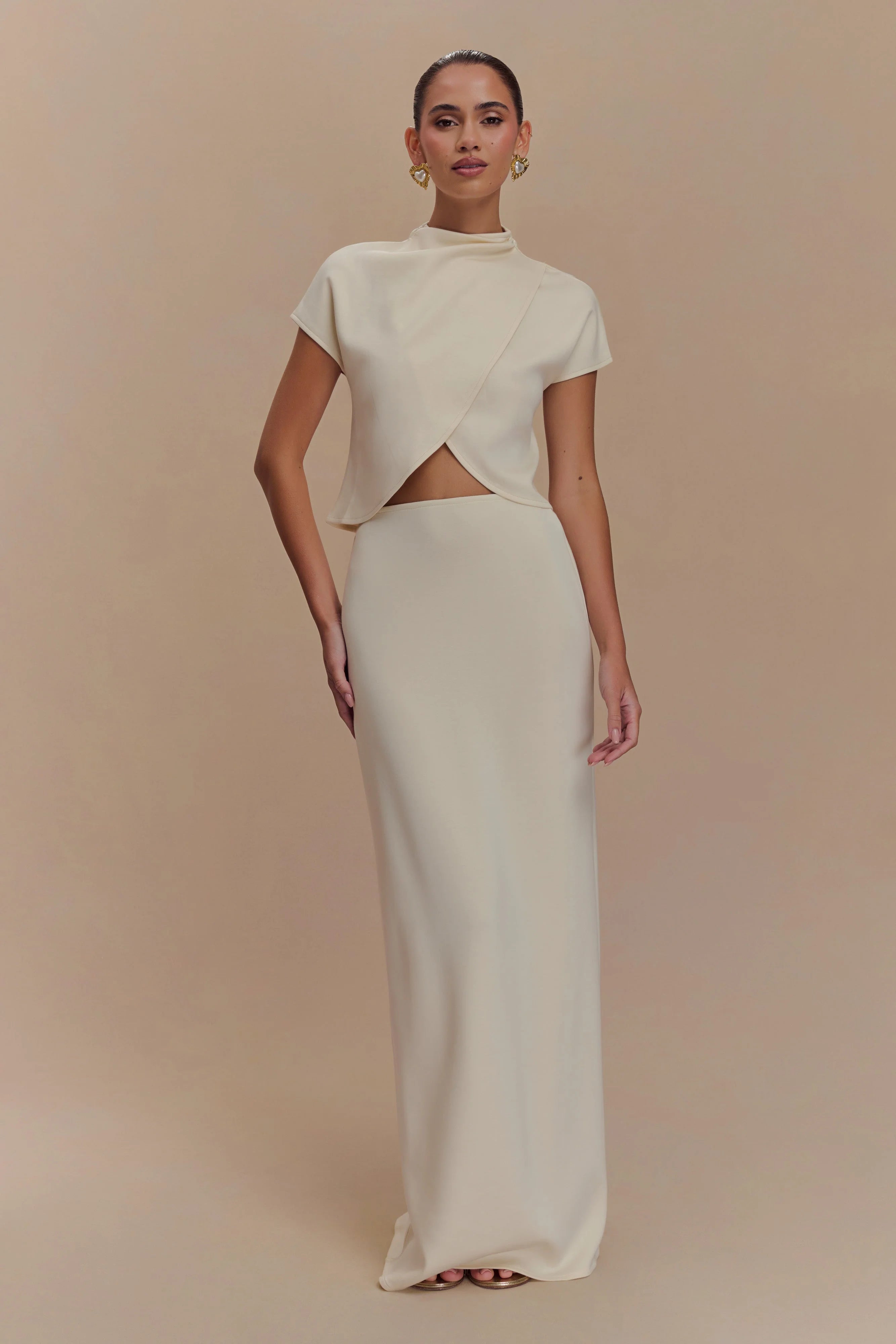 Eris High Neck Scuba Jersey Top - Ivory
