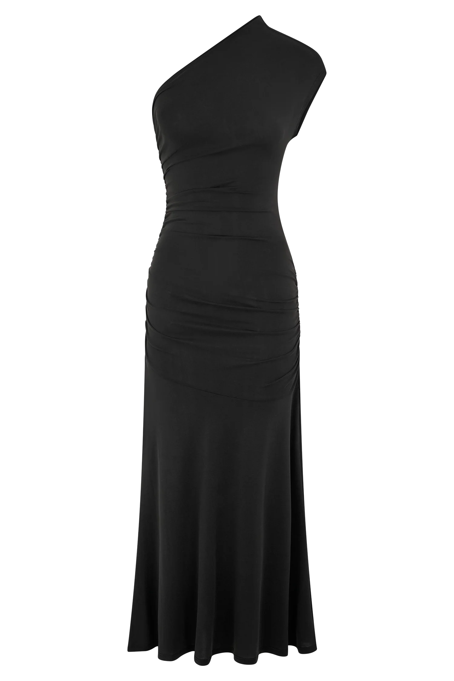 Chloe Peached Jersey One Shoulder Midi Dress - Black