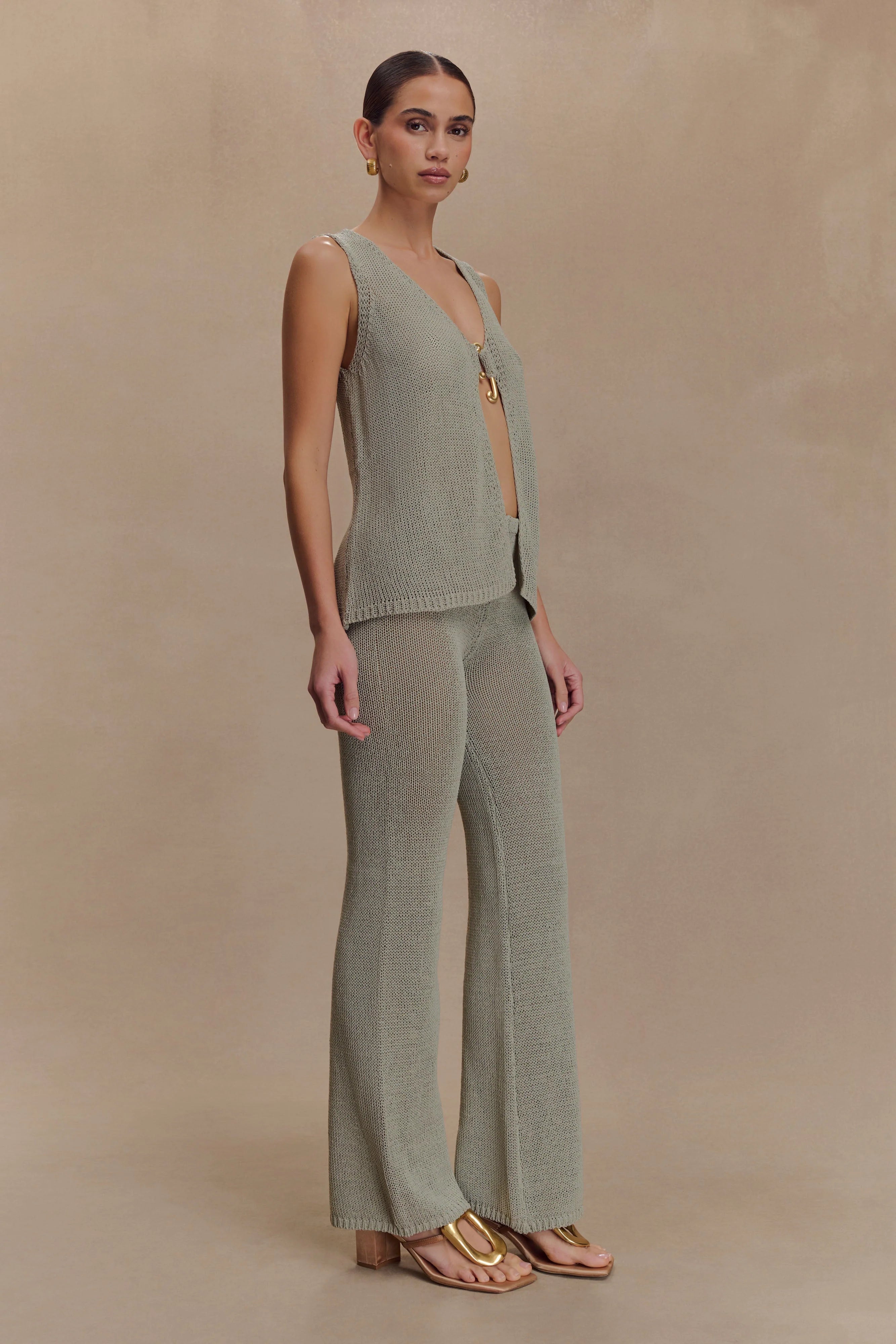 Malani Wide Leg Knit Pants - Sage