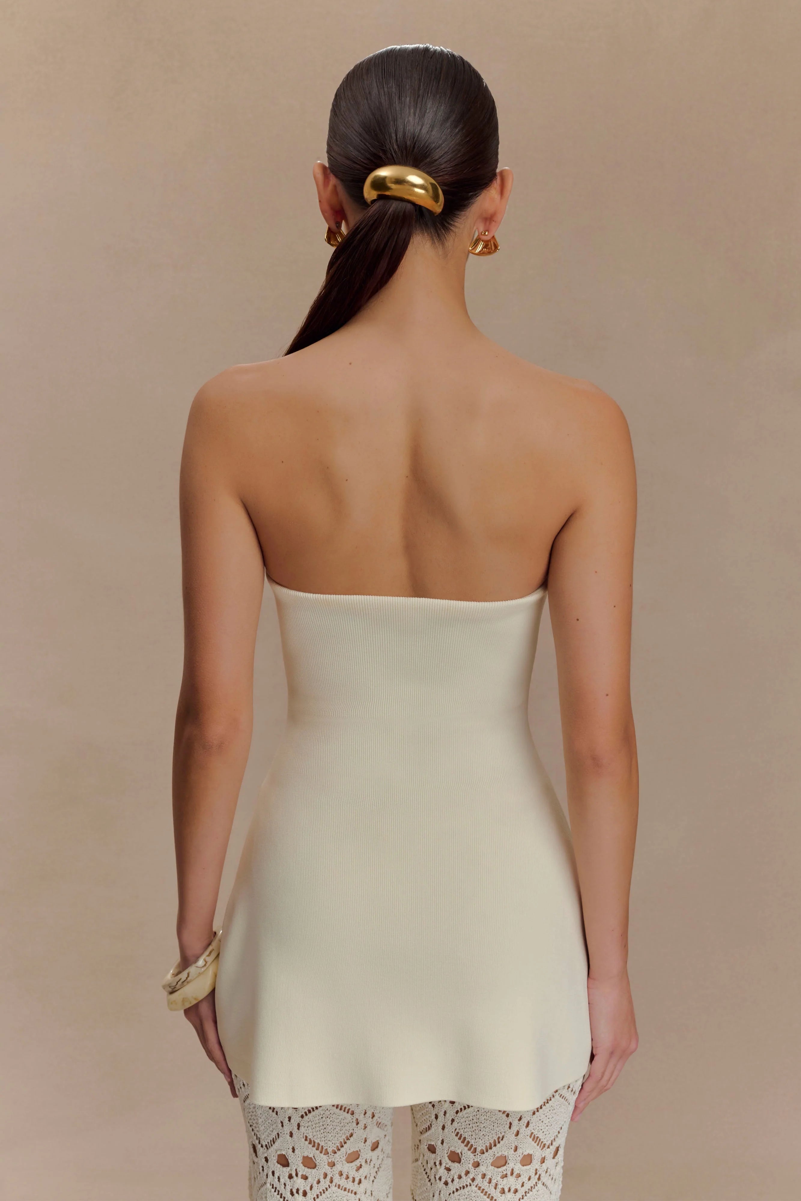 Anette Bandage Knit Strapless Top - Ivory