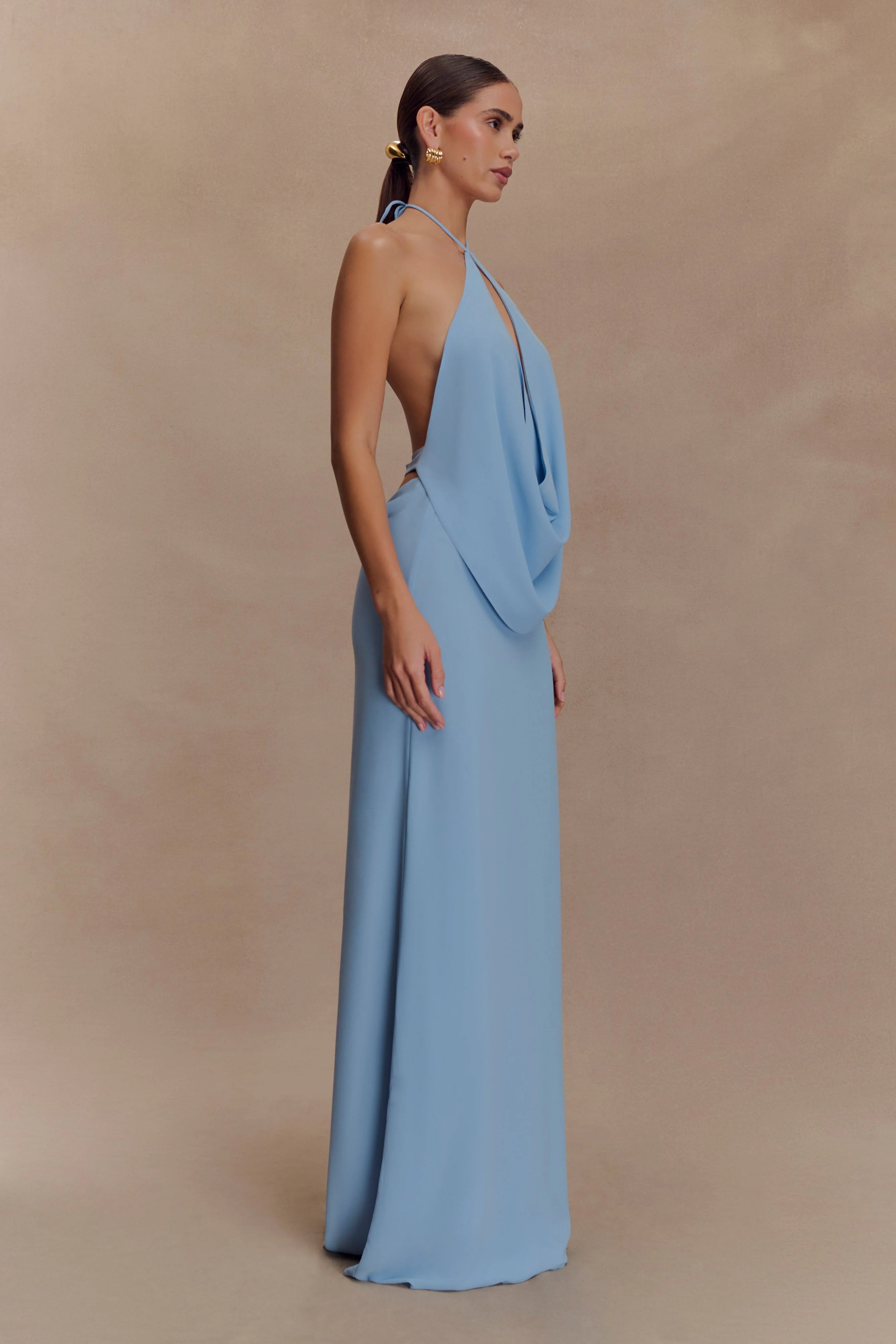 Katalina Chiffon Cowl Halter Top - Sky Blue