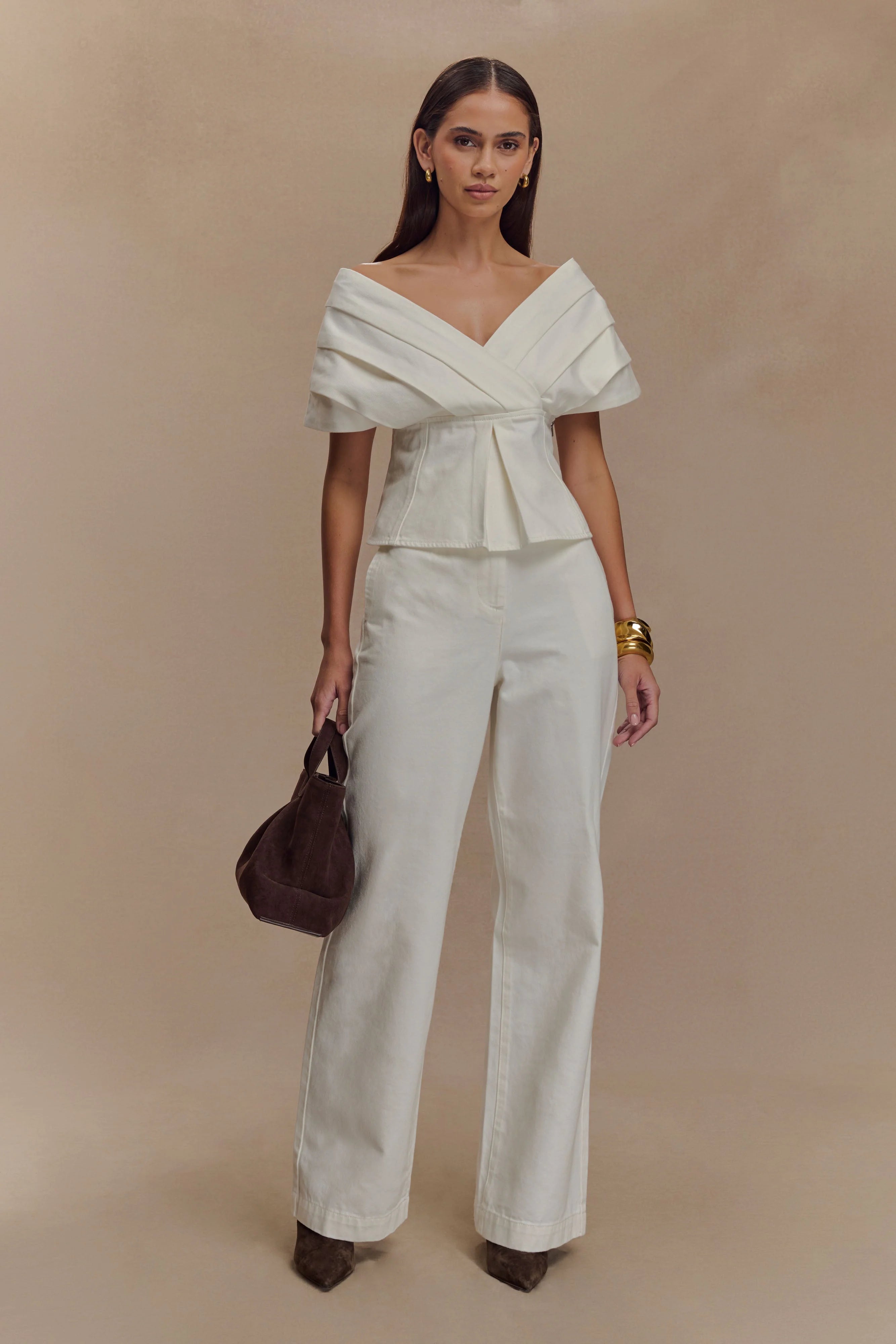 Rayne Off Shoulder Denim Top - White