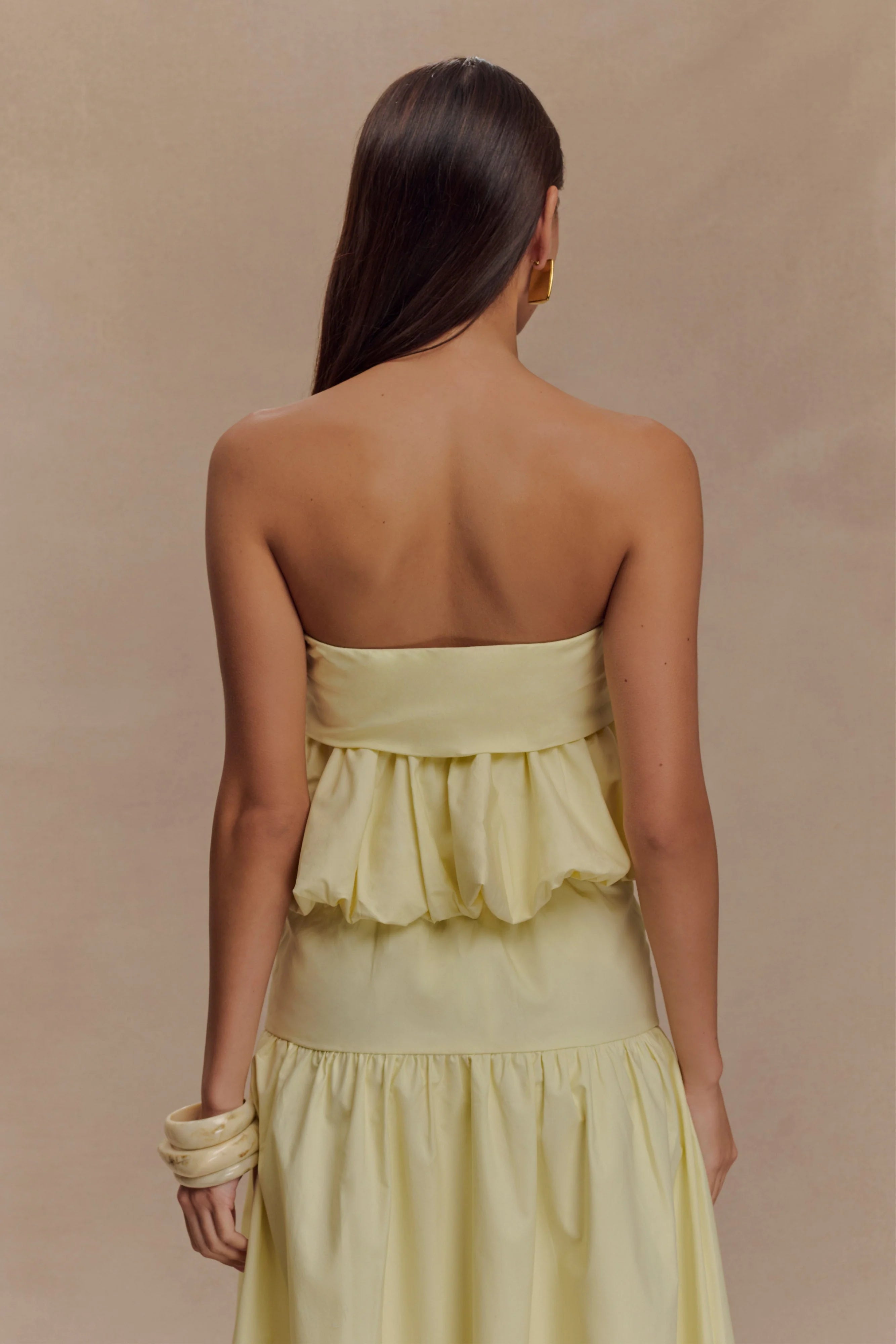 Amirah Strapless Bubble Crop Top - Lemon