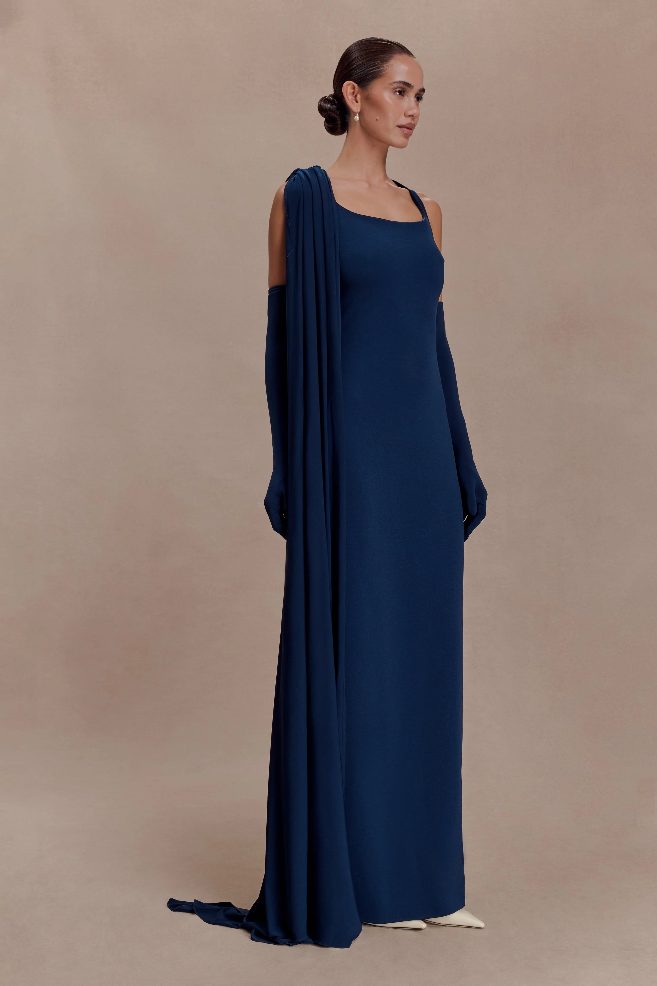Rhea Detachable Cape Jersey Maxi Dress - Navy
