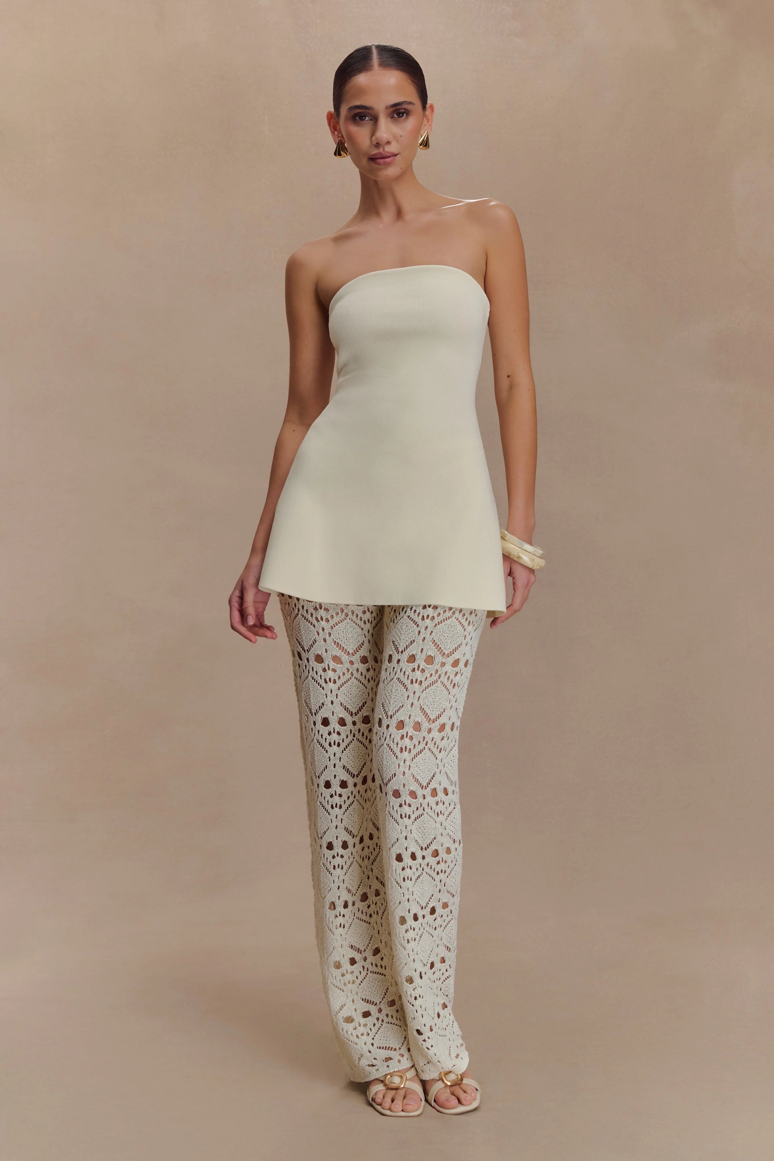 Trena Crochet Knit Pants - Ivory