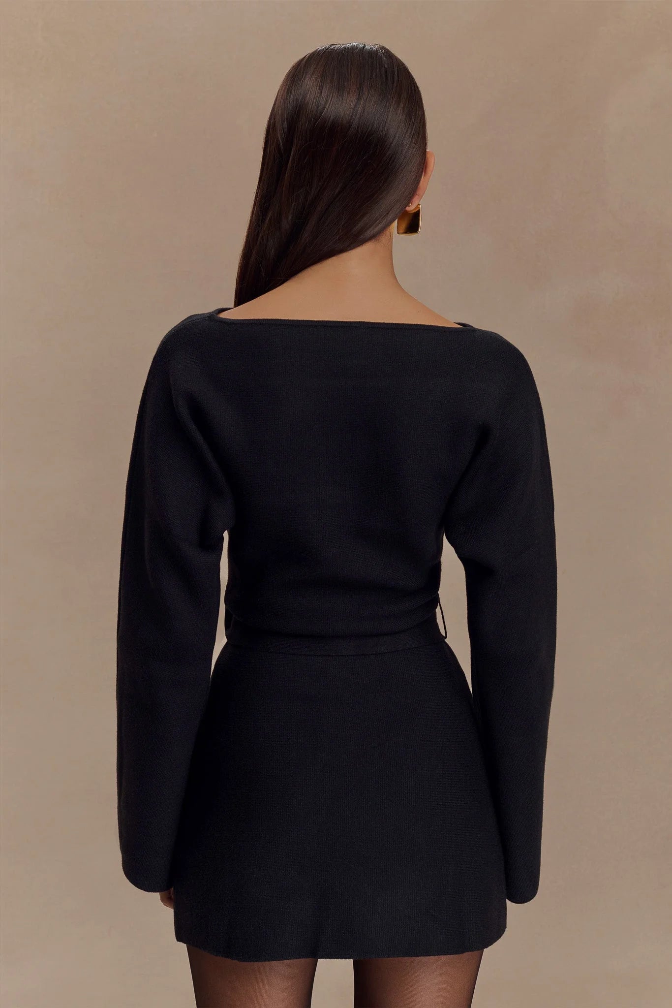 Kassie Belt Tie Knit Mini Dress - Black