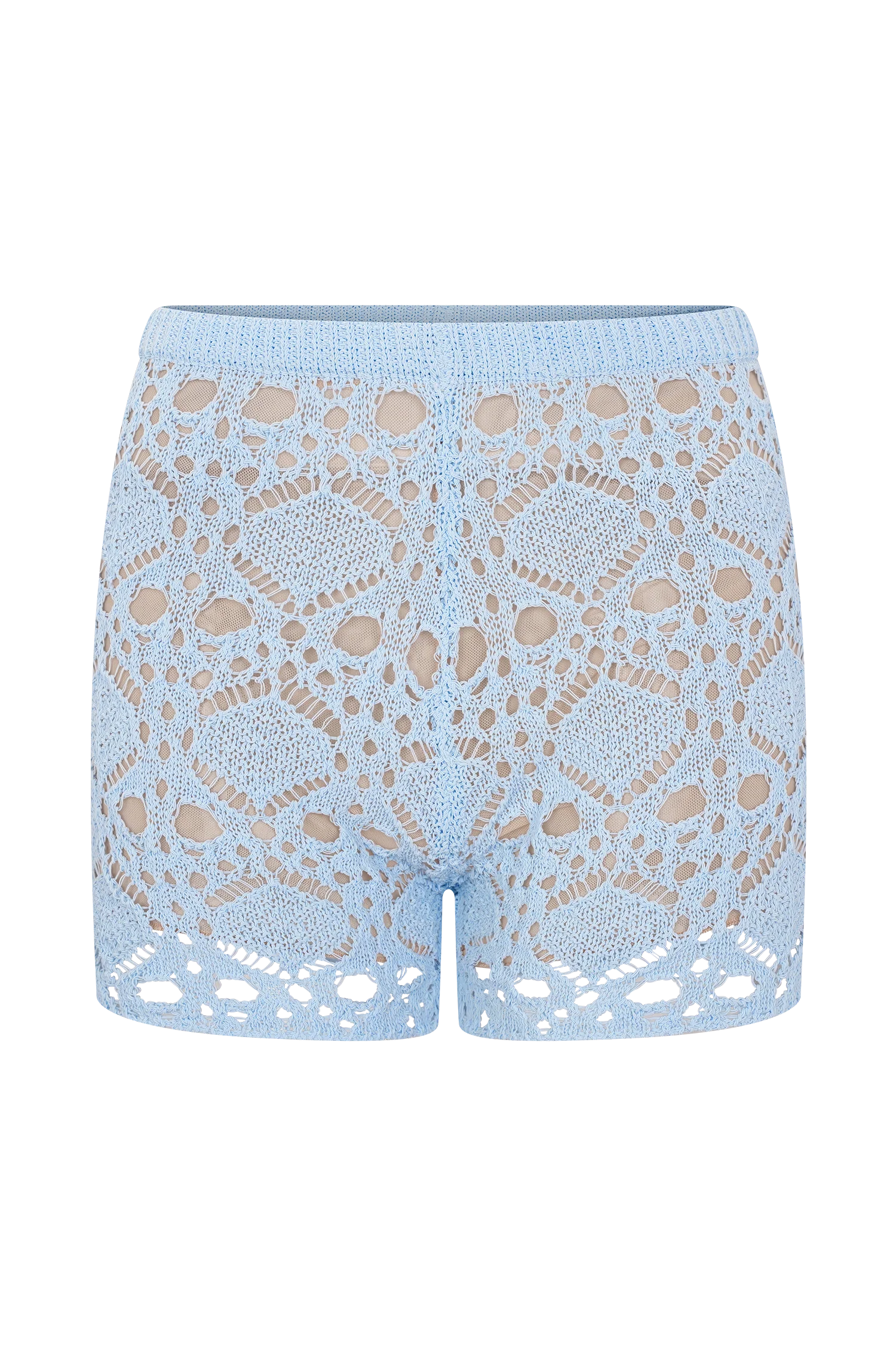 Aeline Crochet Knit Shorts - Sky Blue