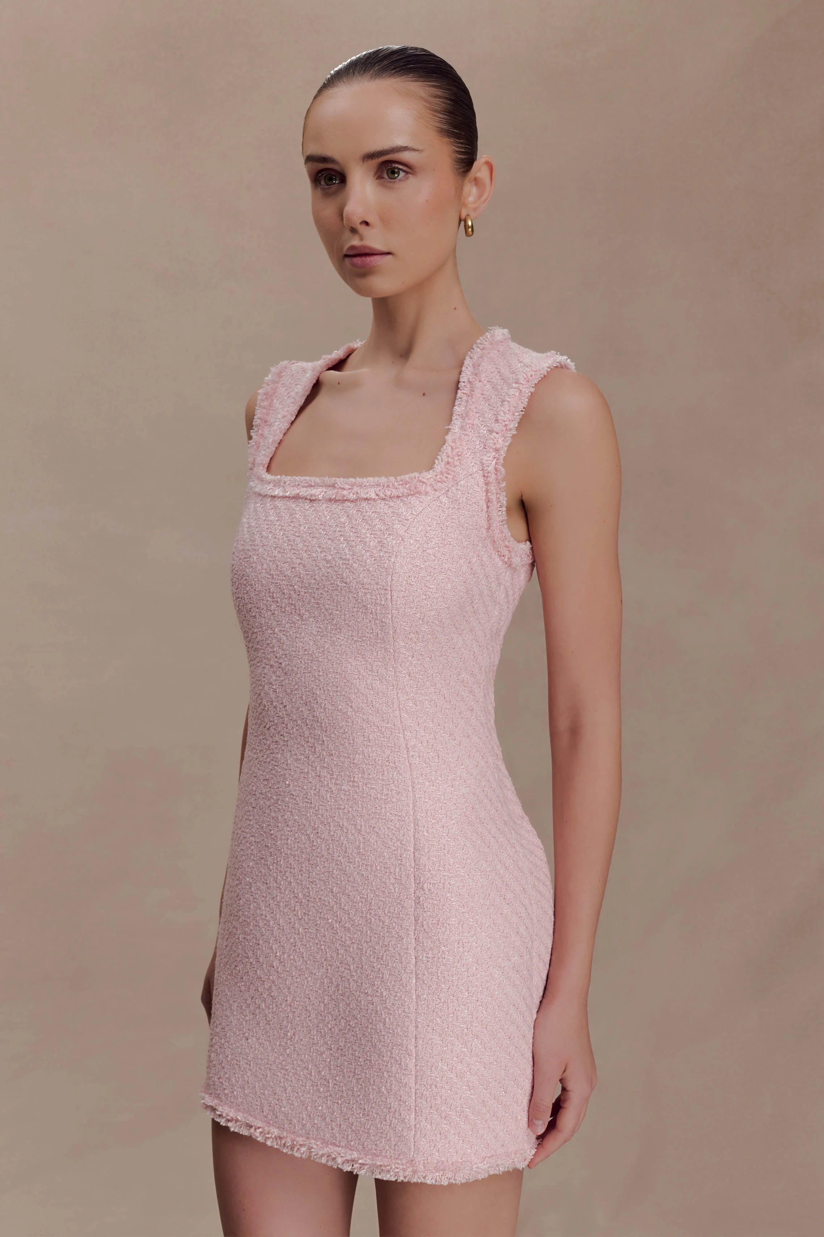 Lea Tweed Sleeveless Mini Dress - Baby Pink