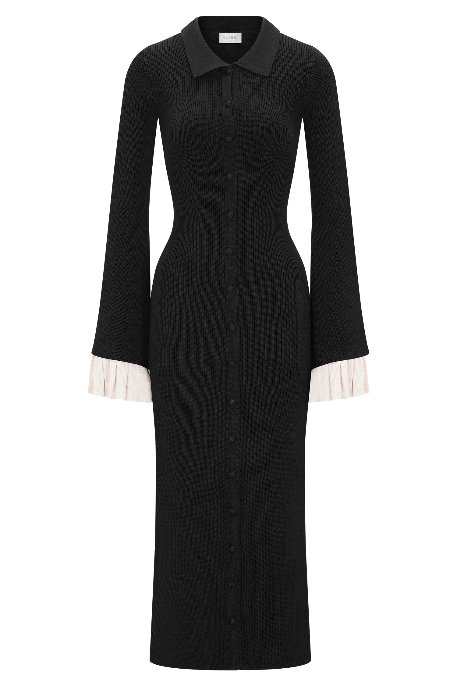Amirose Ruffle Knit Midi Dress - Black