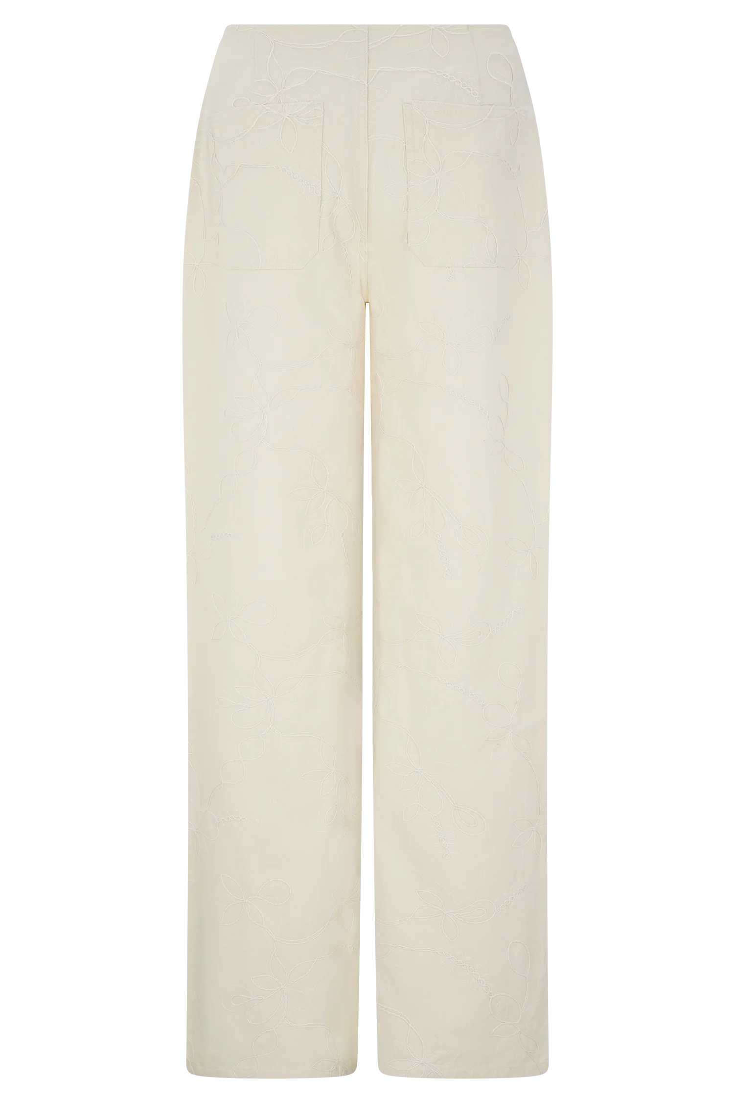 Ebony Embroidered Denim Jeans - Cream