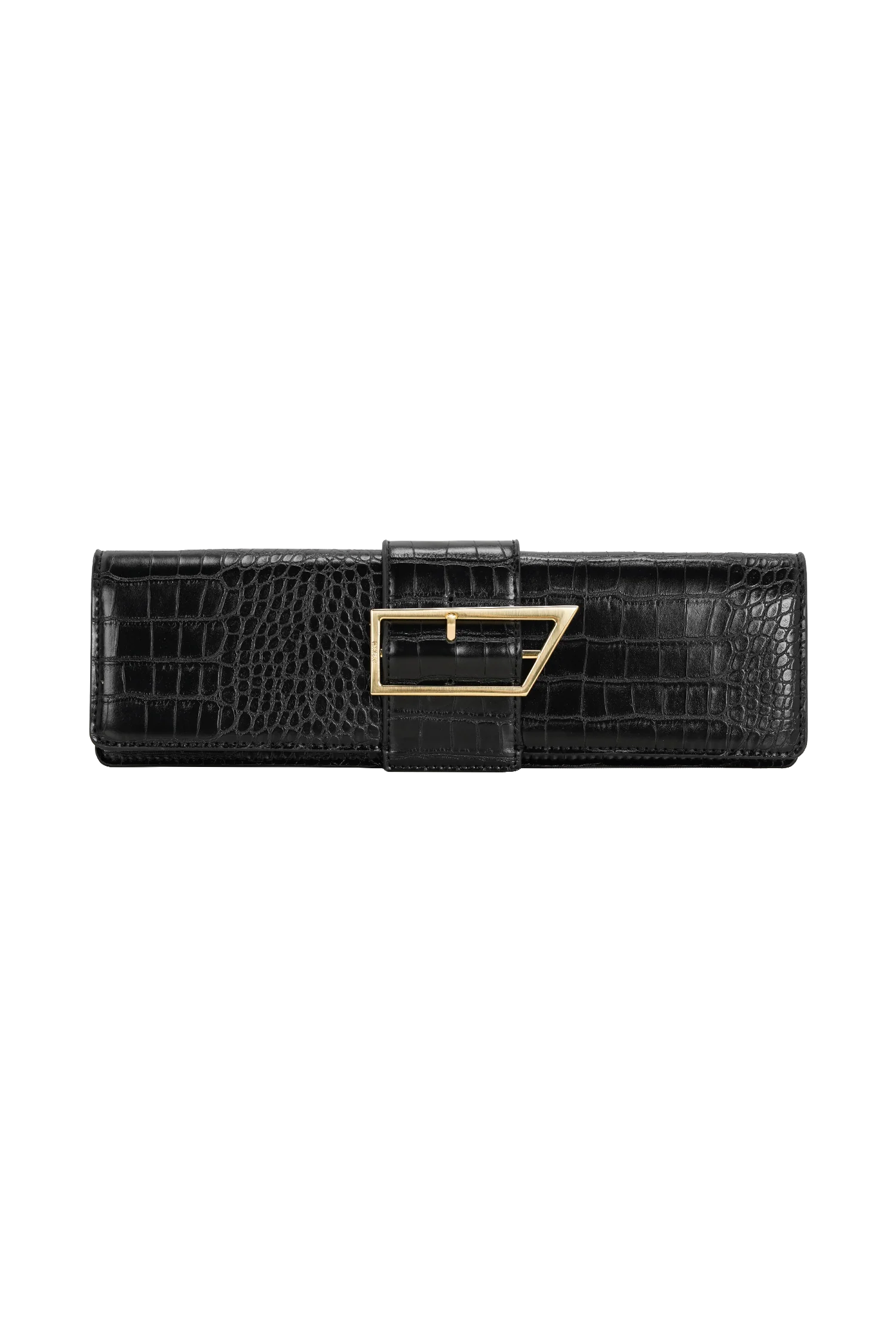 Jessica Faux Leather Crocodile Clutch - Black