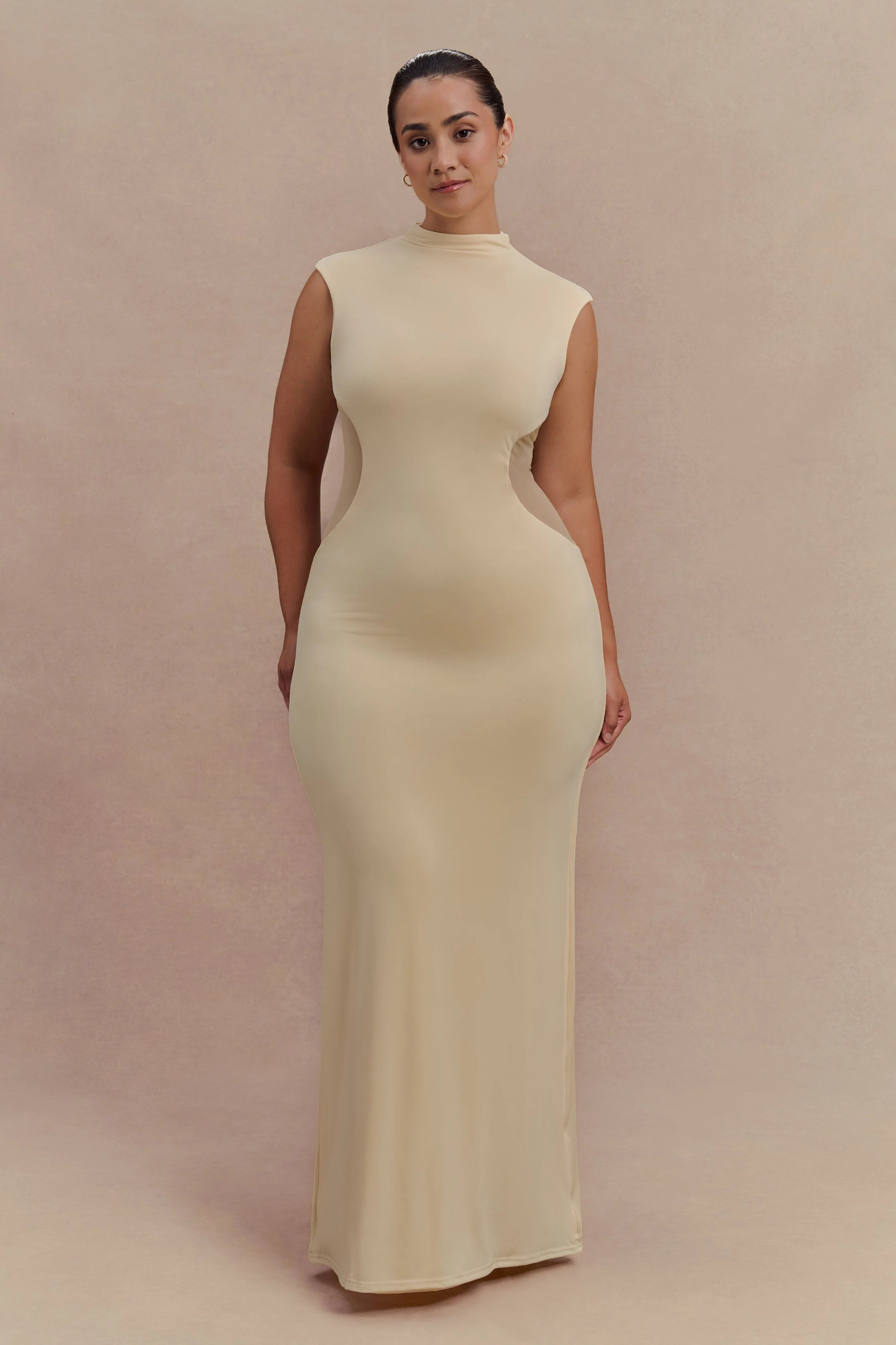 Massie Slinky And Mesh Maxi Dress - Lemon