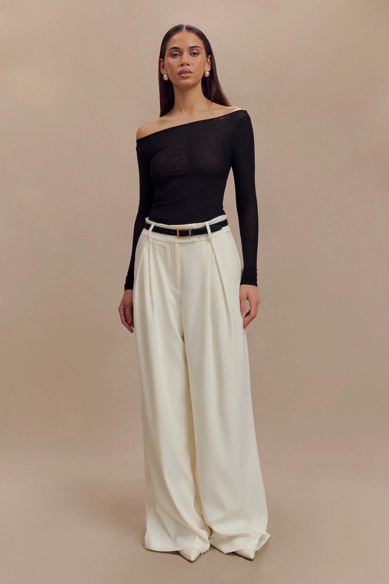 Colette Boat Neck Mesh Top - Black